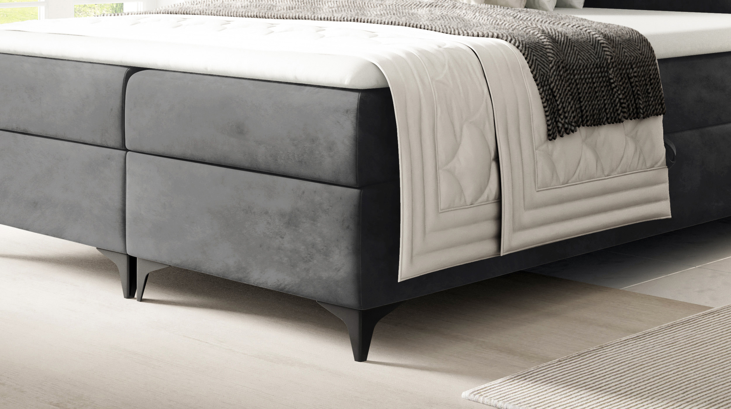 Boxbett 180 x 200 cm mit Bettkasten anthrazit Samt - CALIFORNIA