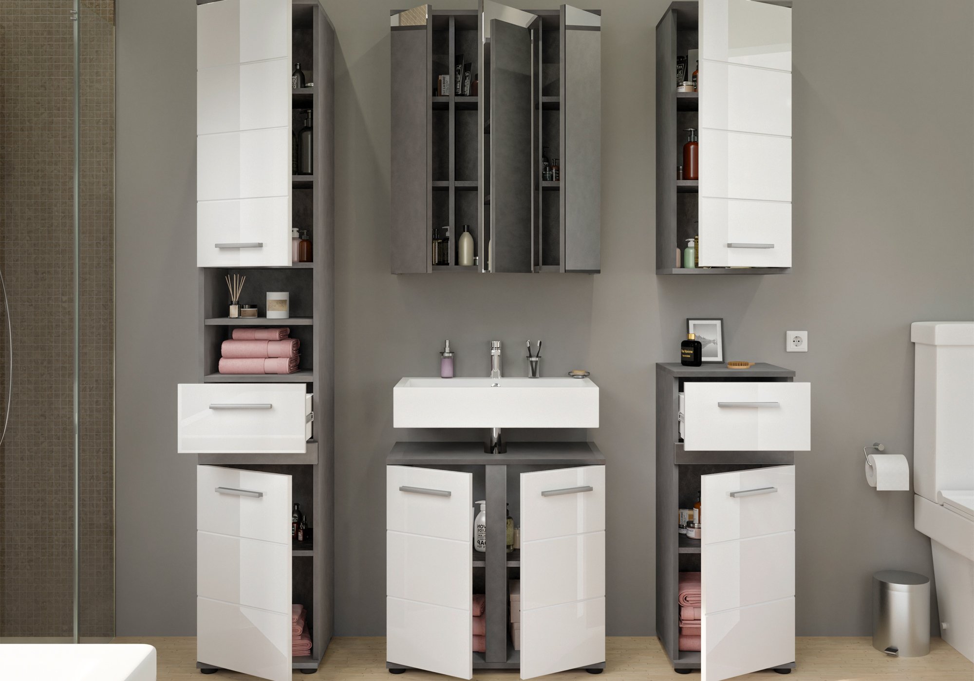 Spiegelschrank mit 3 Spiegeltüren Rauchsilber 60 cm - BLAKE