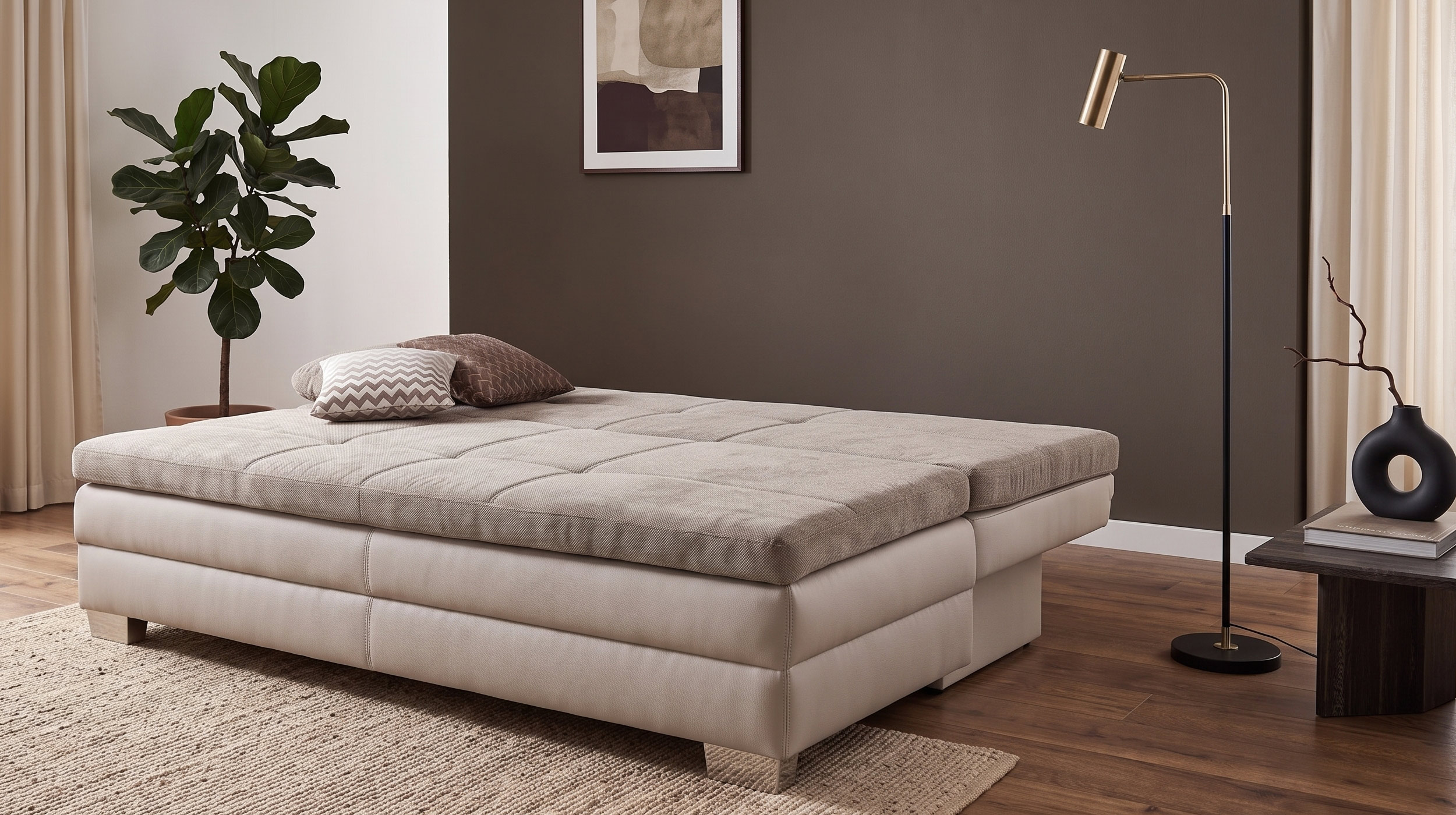 Schlafsofa Bettkasten Dauerschläfer beige 203 cm - LESLO