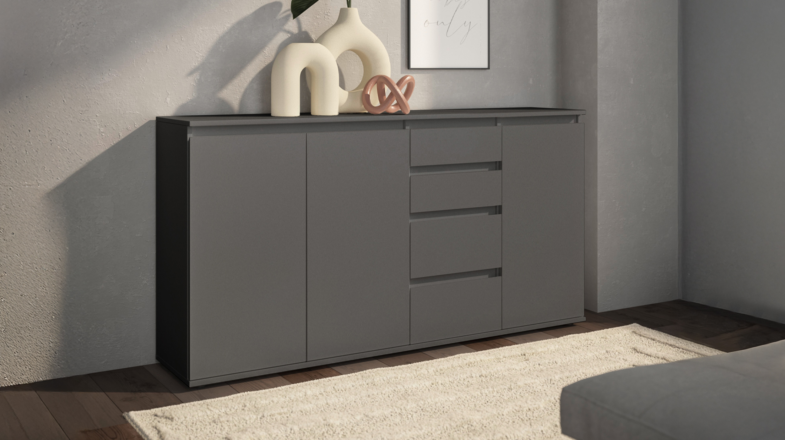 Sideboard mit 4 Schubladen anthrazit 160 cm - 3-türig - BRESTA