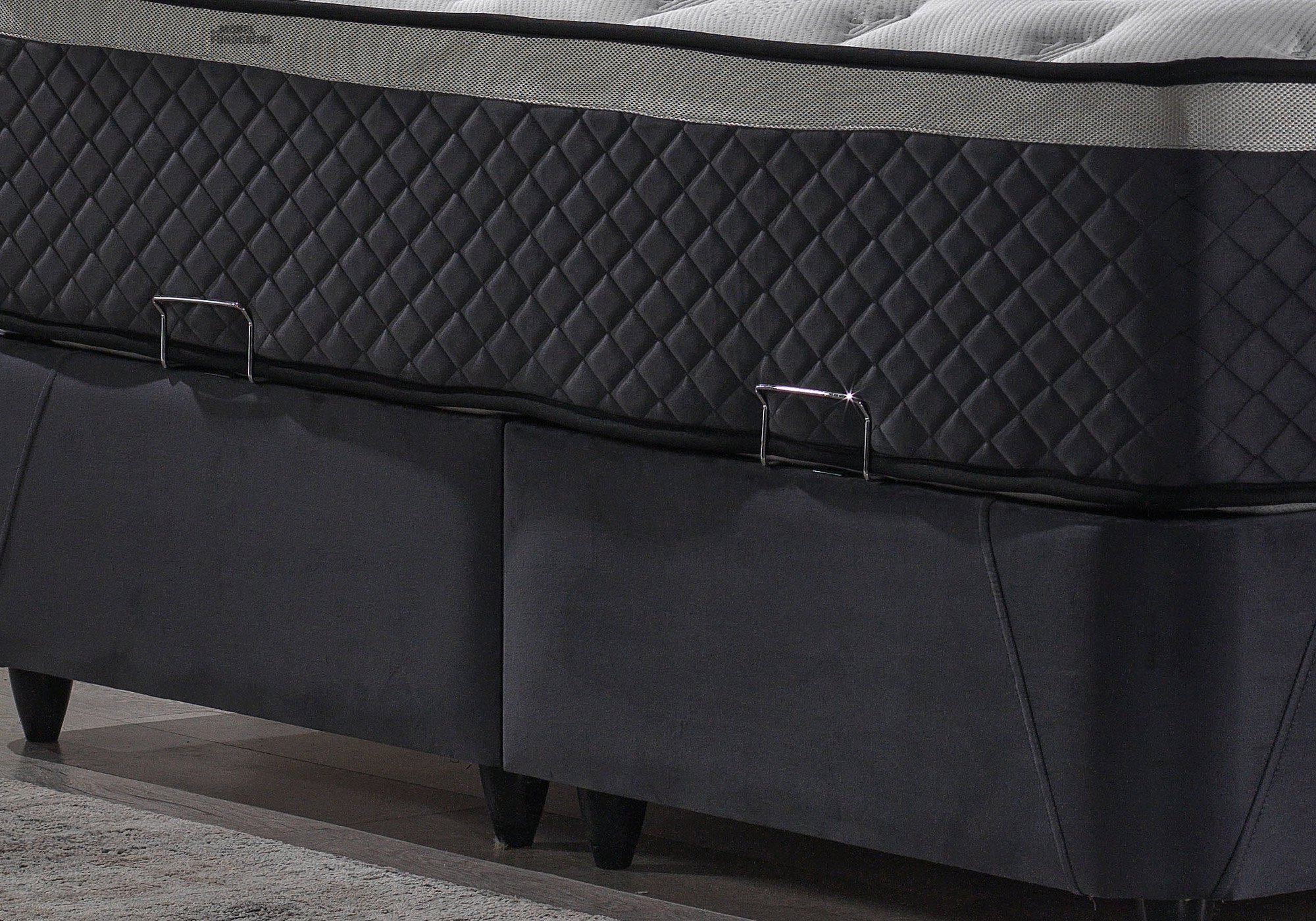 Boxbett 180 x 200 cm grau mit Bettkasten und Topper - INDIGO