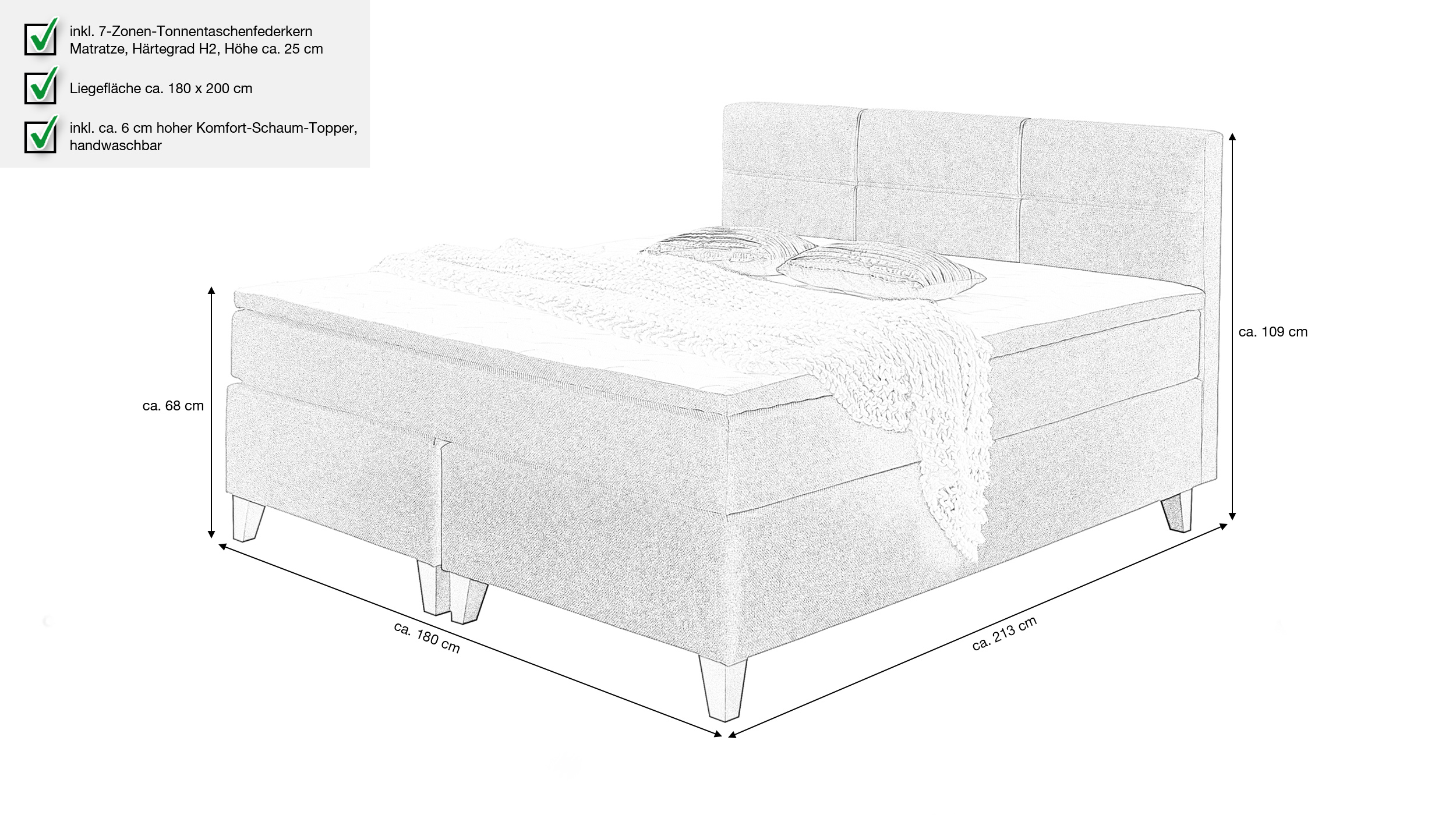 Boxspringbett 180 x 200 cm grau Stoffbezug - SAMIRO