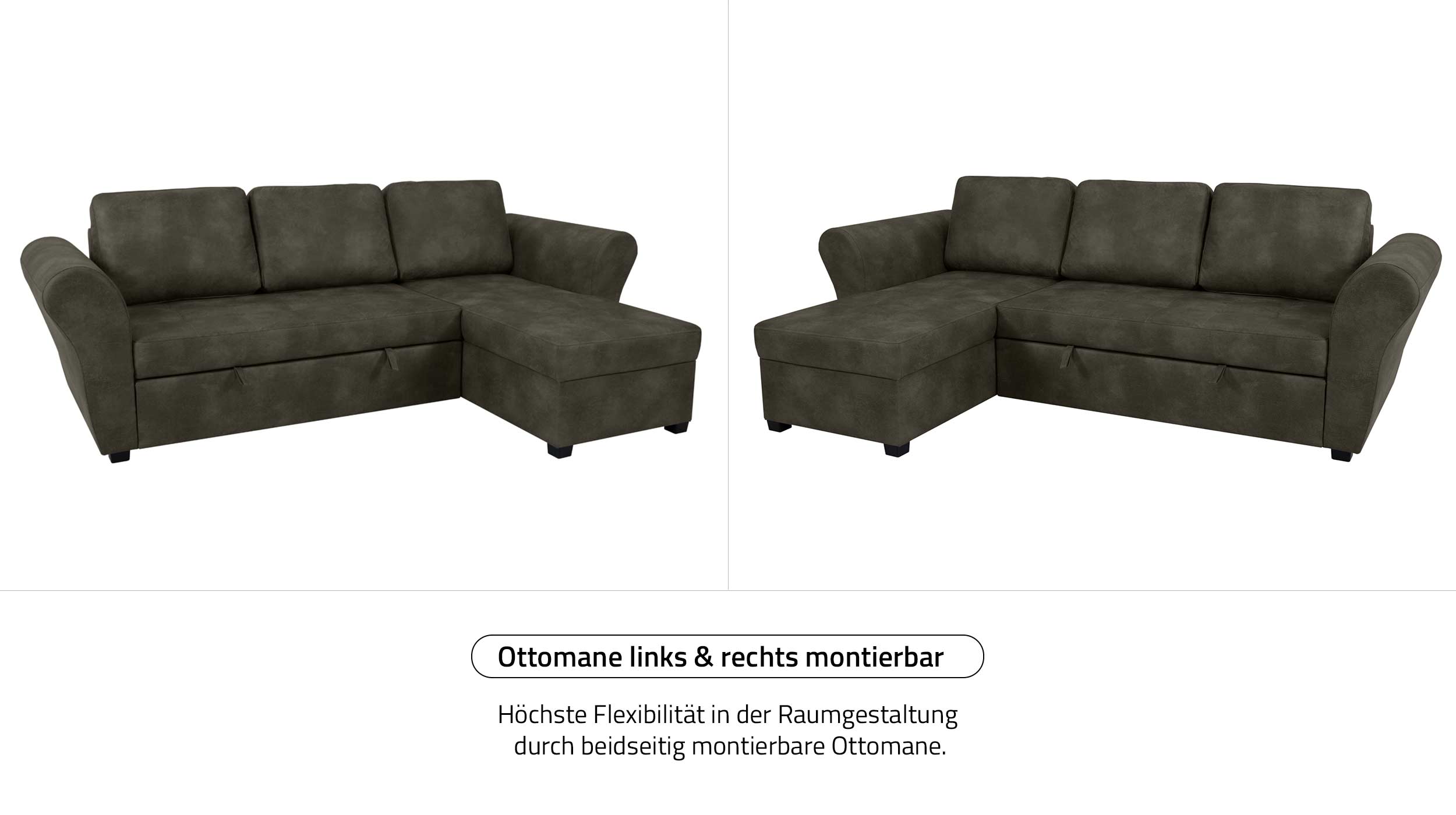 Ecksofa mit Schlaffunktion braun Bettkasten 260 cm - LASSE