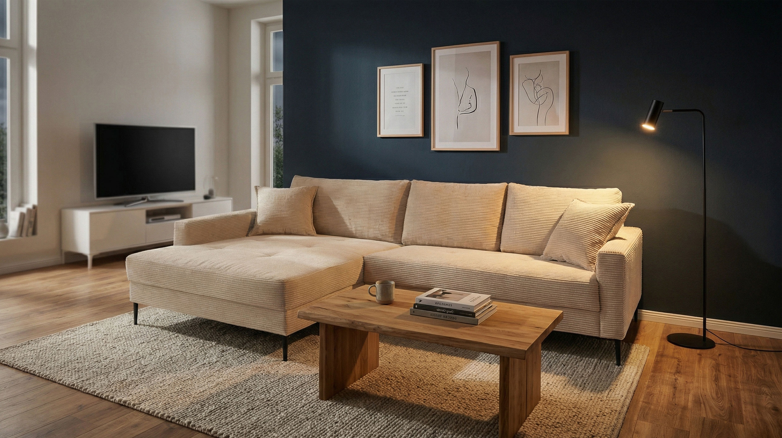Ecksofa Cord creme 276 x 173 cm - OT links - SUMMER