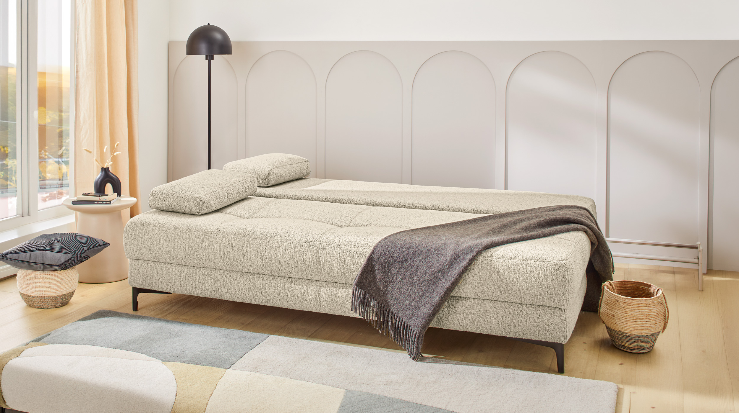 Schlafsofa Bettkasten Dauerschläfer beige Federkern 205 cm - FELIX