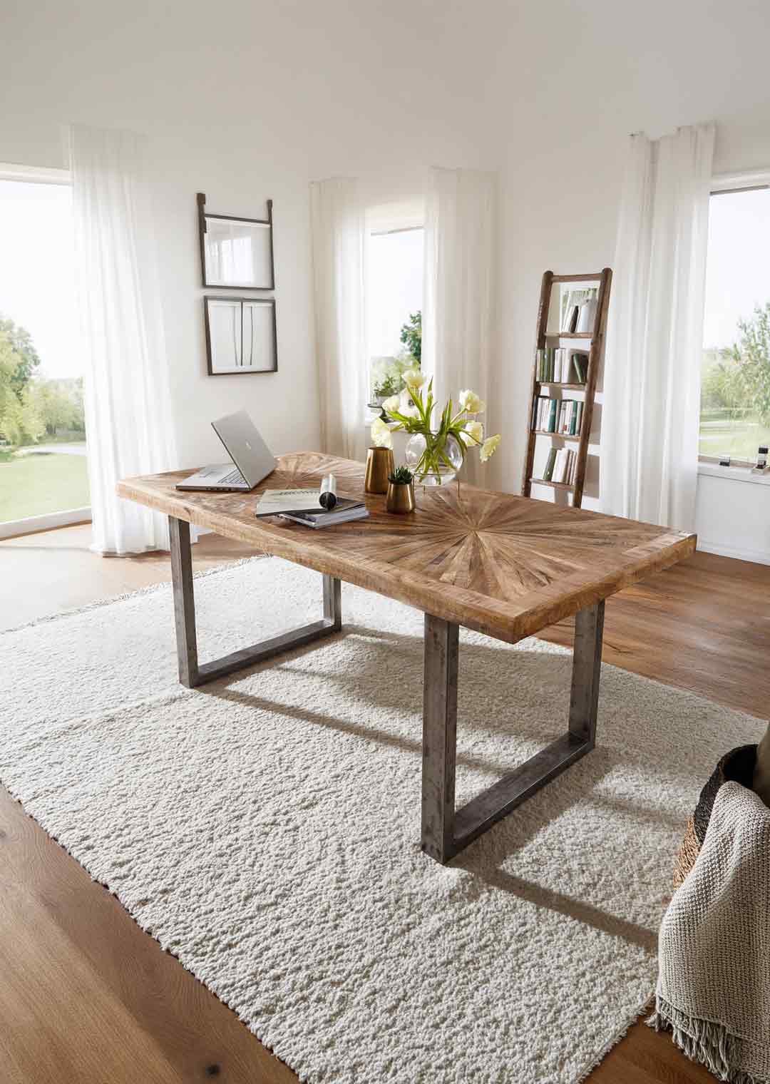 Esstisch massives Mango-Holz lackiert 180 x 90 cm - MARETH