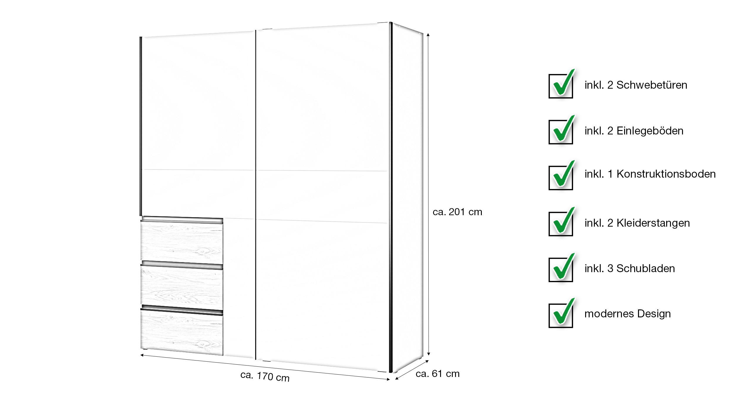 Schwebetürenschrank beige Wildeiche 170 cm 2-türig - WINN