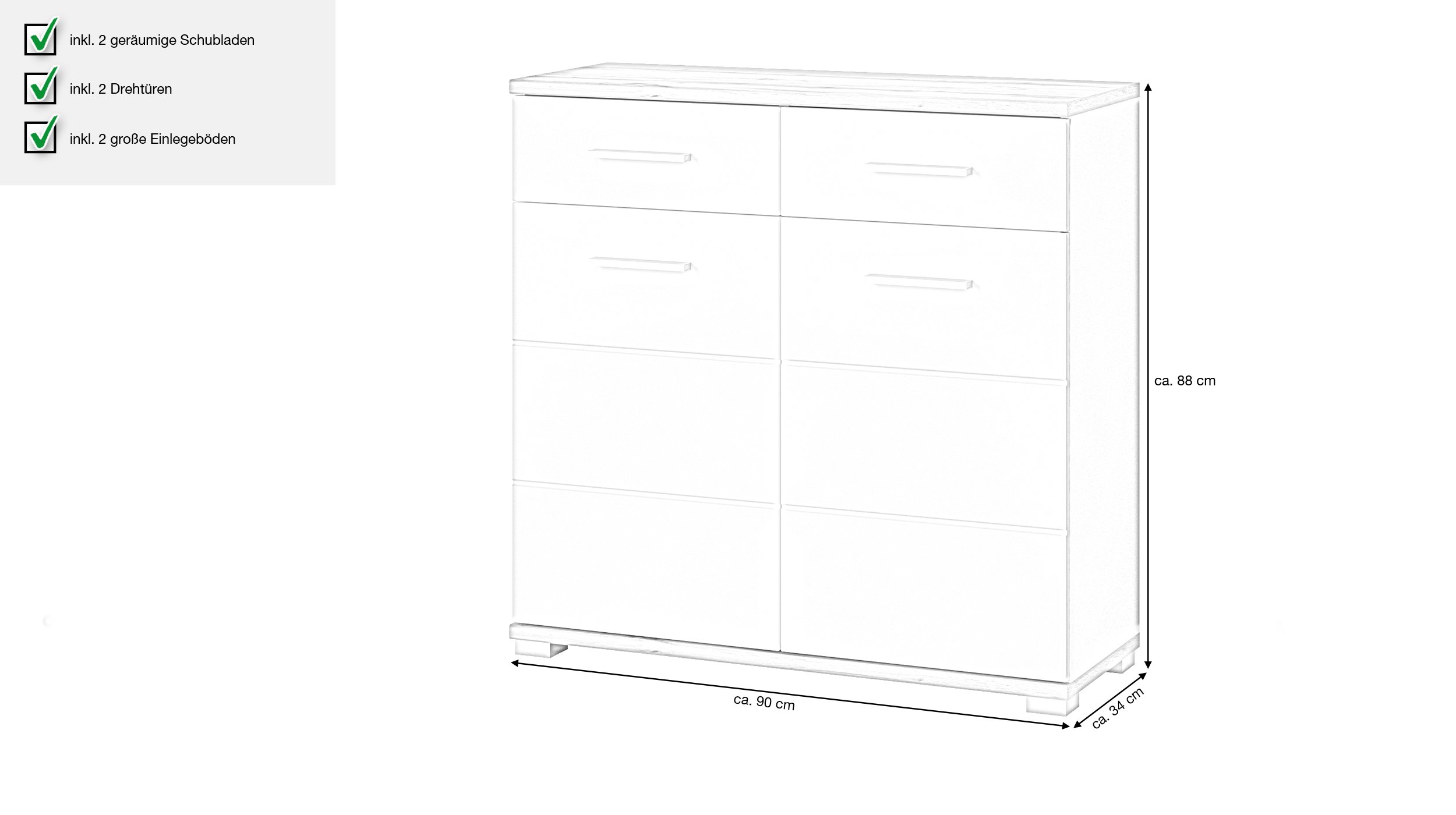 Schuhschrank alpinweiß  - Wotan Eiche 90 x 88 cm - HOLA
