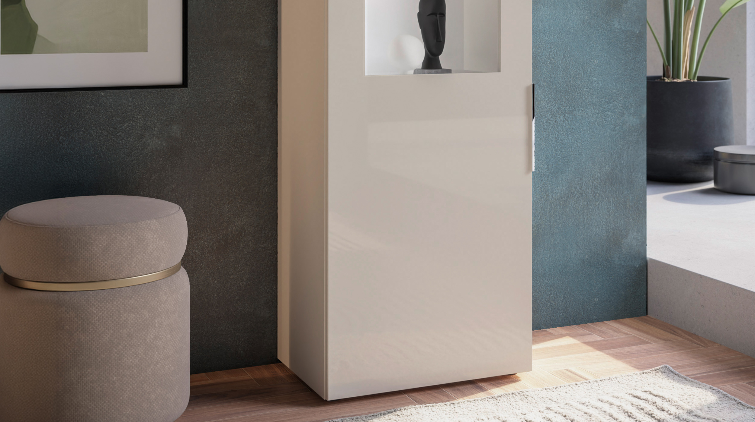 Vitrine mit Beleuchtung kaschmir-beige Glasfront - 64 cm - SANTORIN