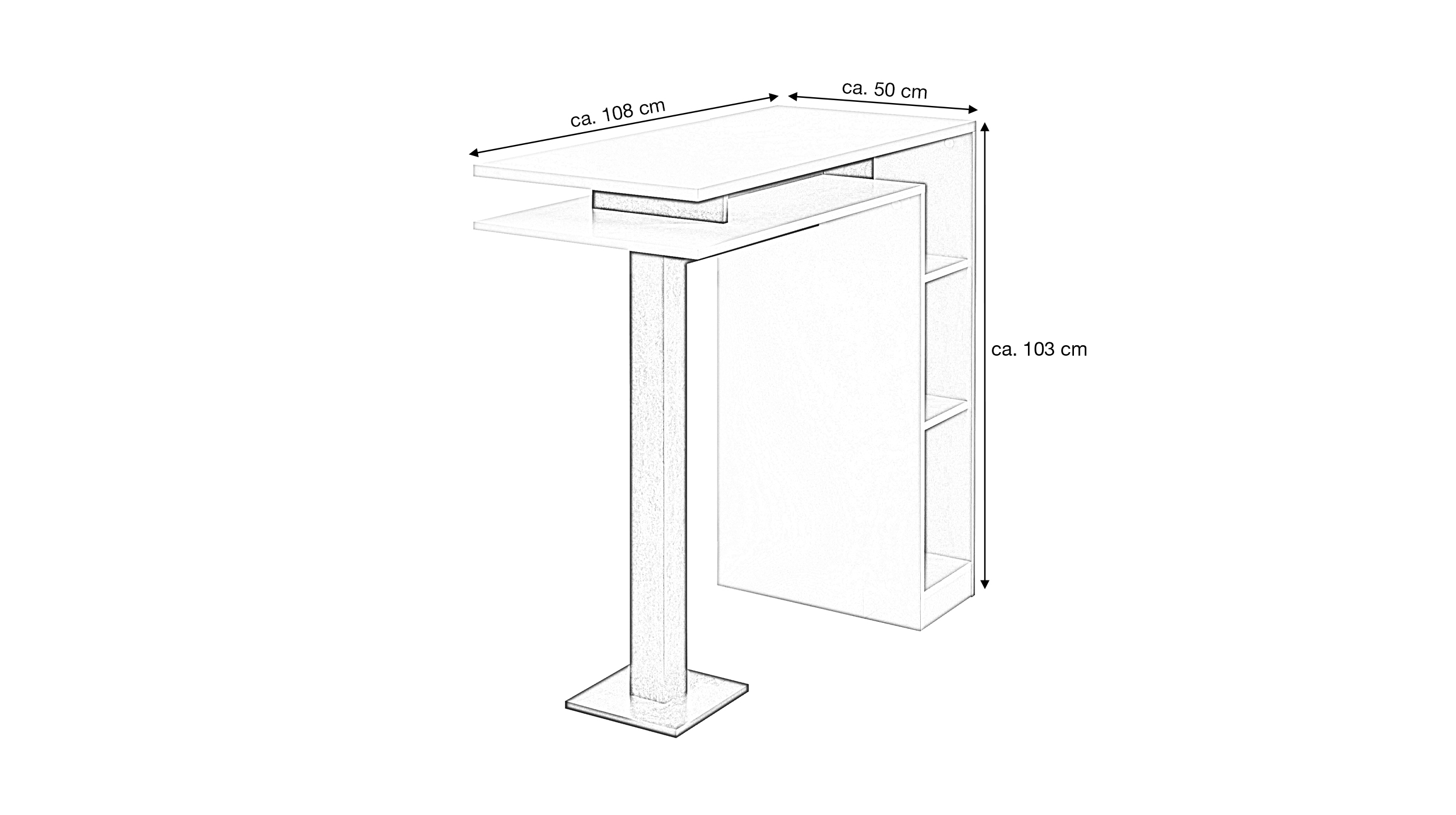 Bartisch weiß - Betonoptik 108 x 50 cm rechteckig - BAY