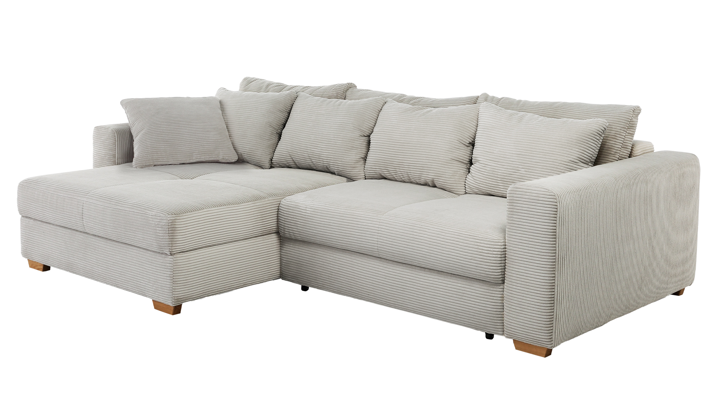 Ecksofa Cord grau-beige Schlaffunktion Bettkasten 288 x 186 cm - KAMPEN