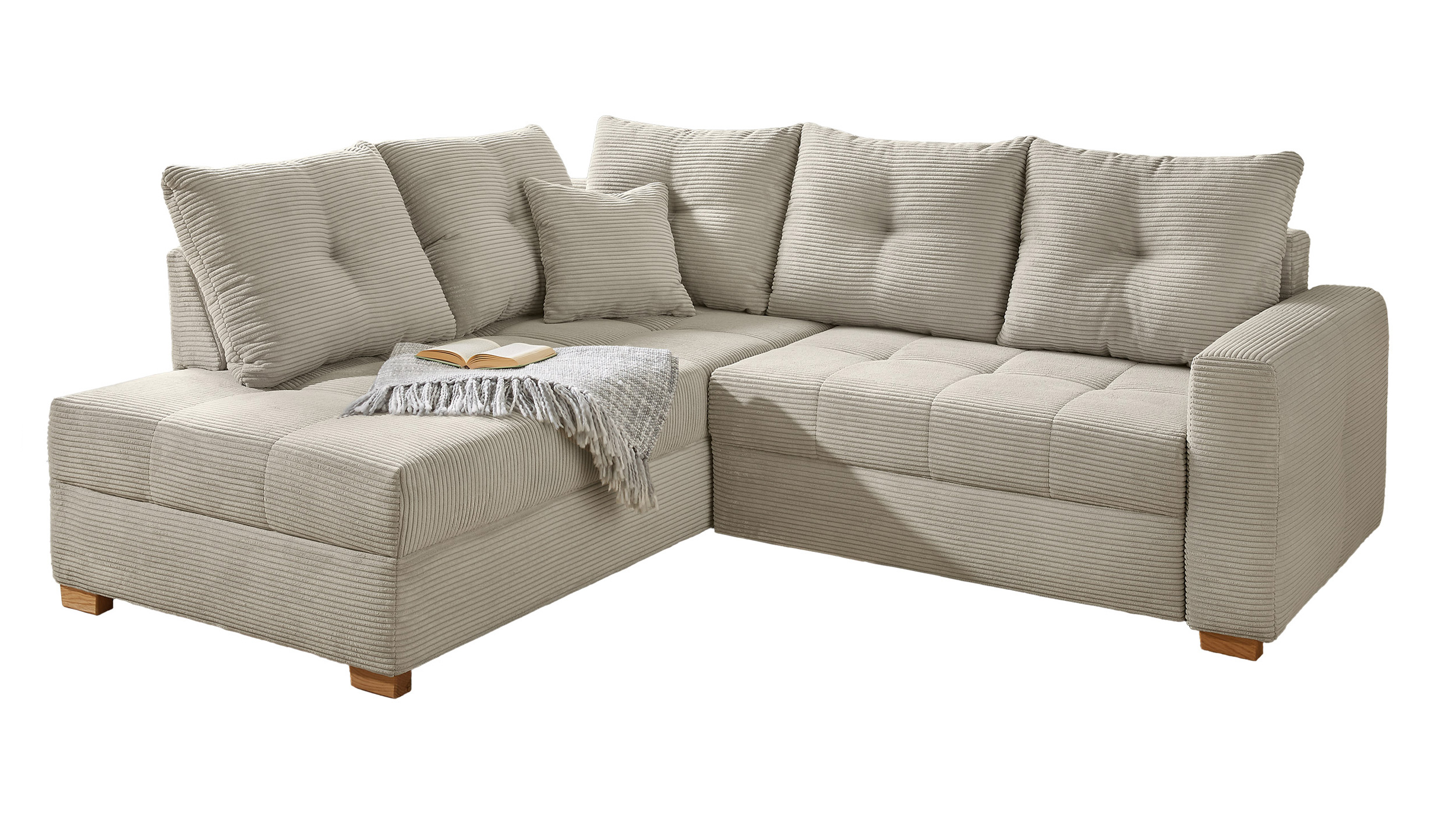 Ecksofa Cord grau-beige 228 cm - Schlaffunktion Bettkasten - HEIDELBERG
