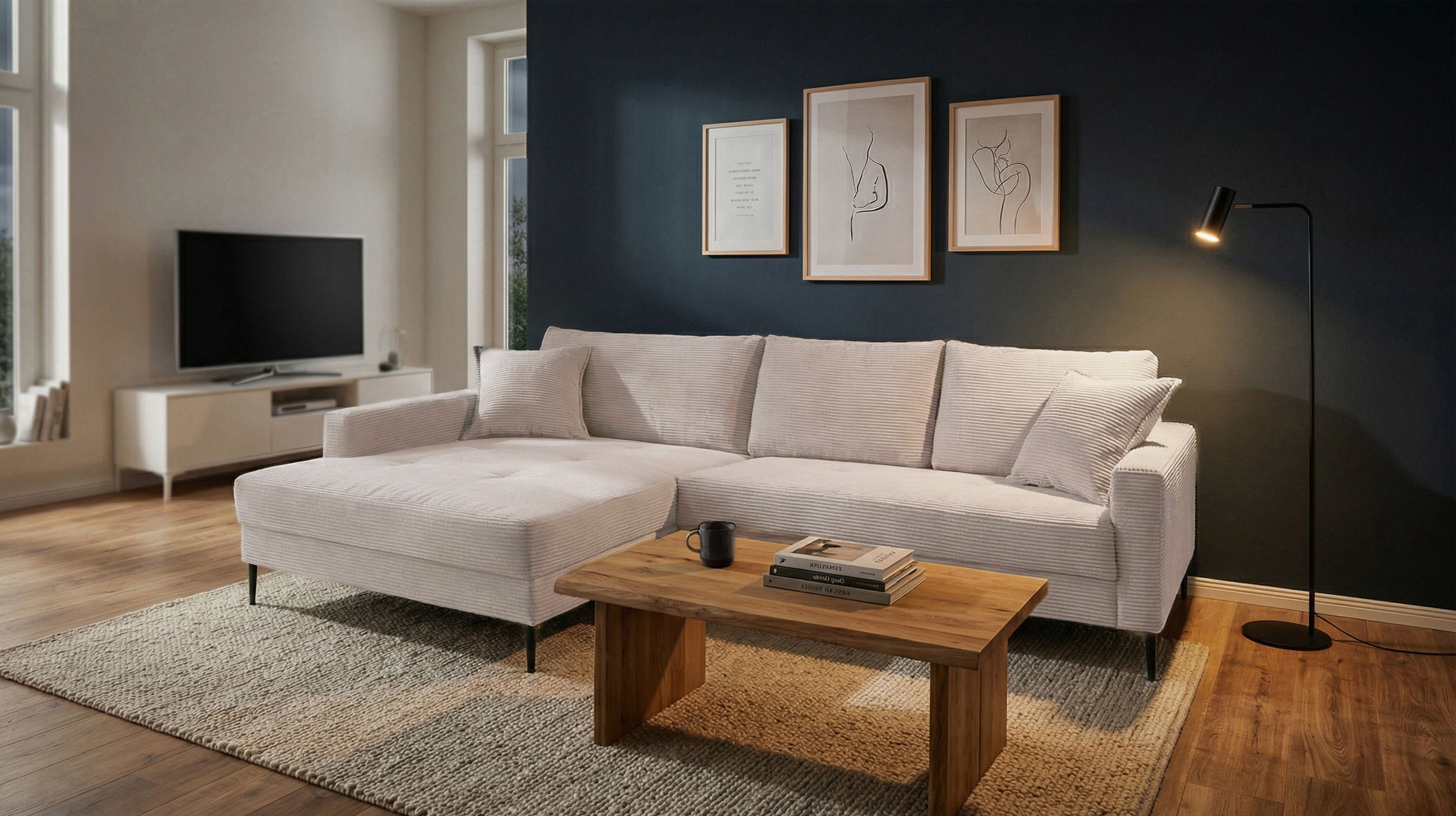Ecksofa Cord beige 276 x 173 cm - OT links - SUMMER