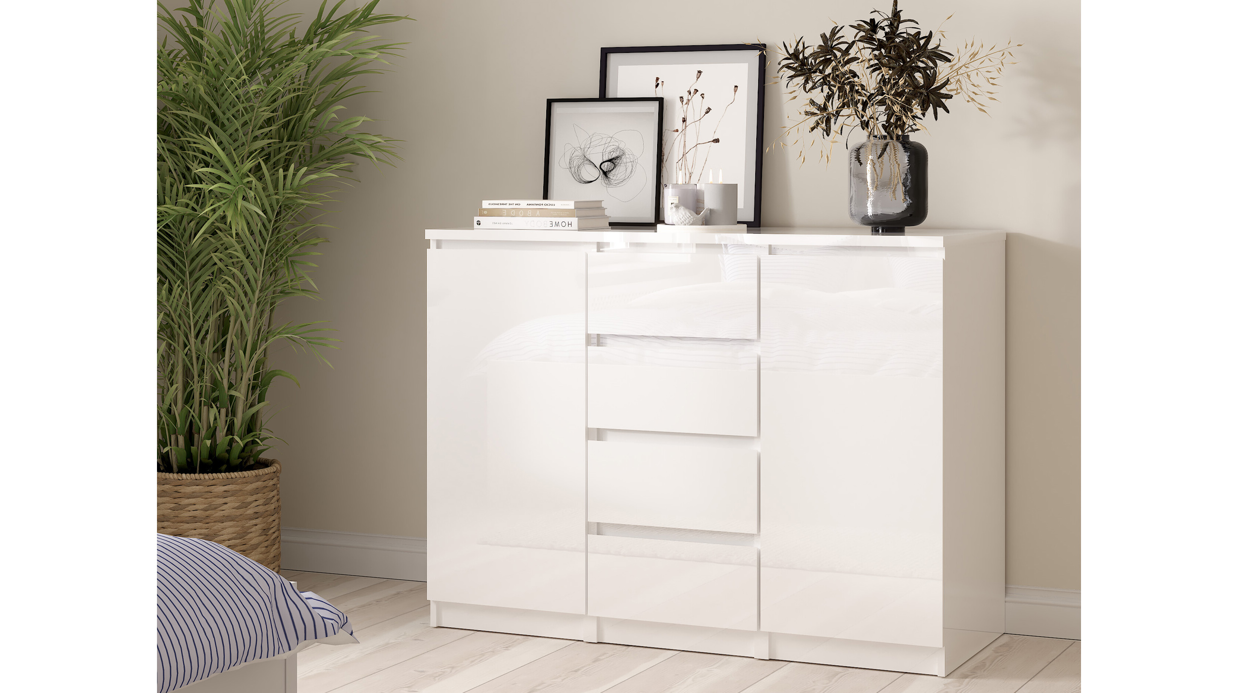 Sideboard mit 4 Schubladen weiß hochglanz 121 cm - NAIA