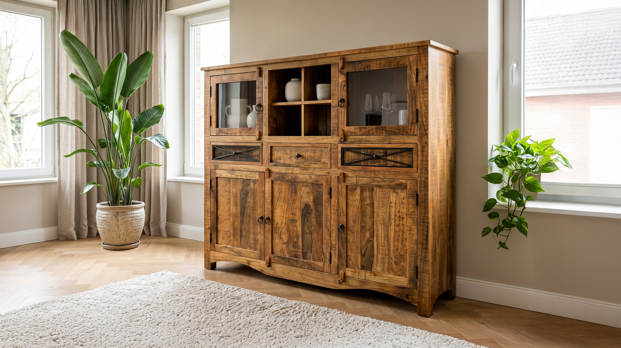 Highboard 5 Türen Akazie massiv lackiert montiert 160 cm - ACANO
