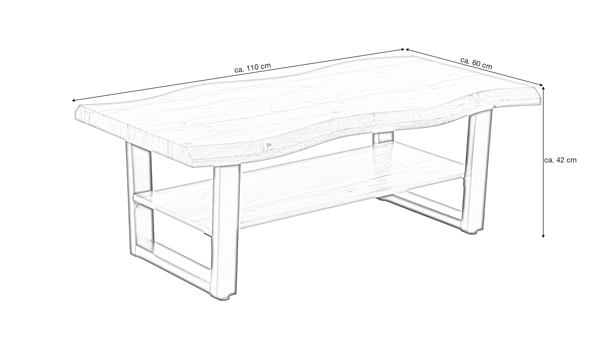 Couchtisch Baumkantentisch Wildeiche 110 x 60 cm - GABRION