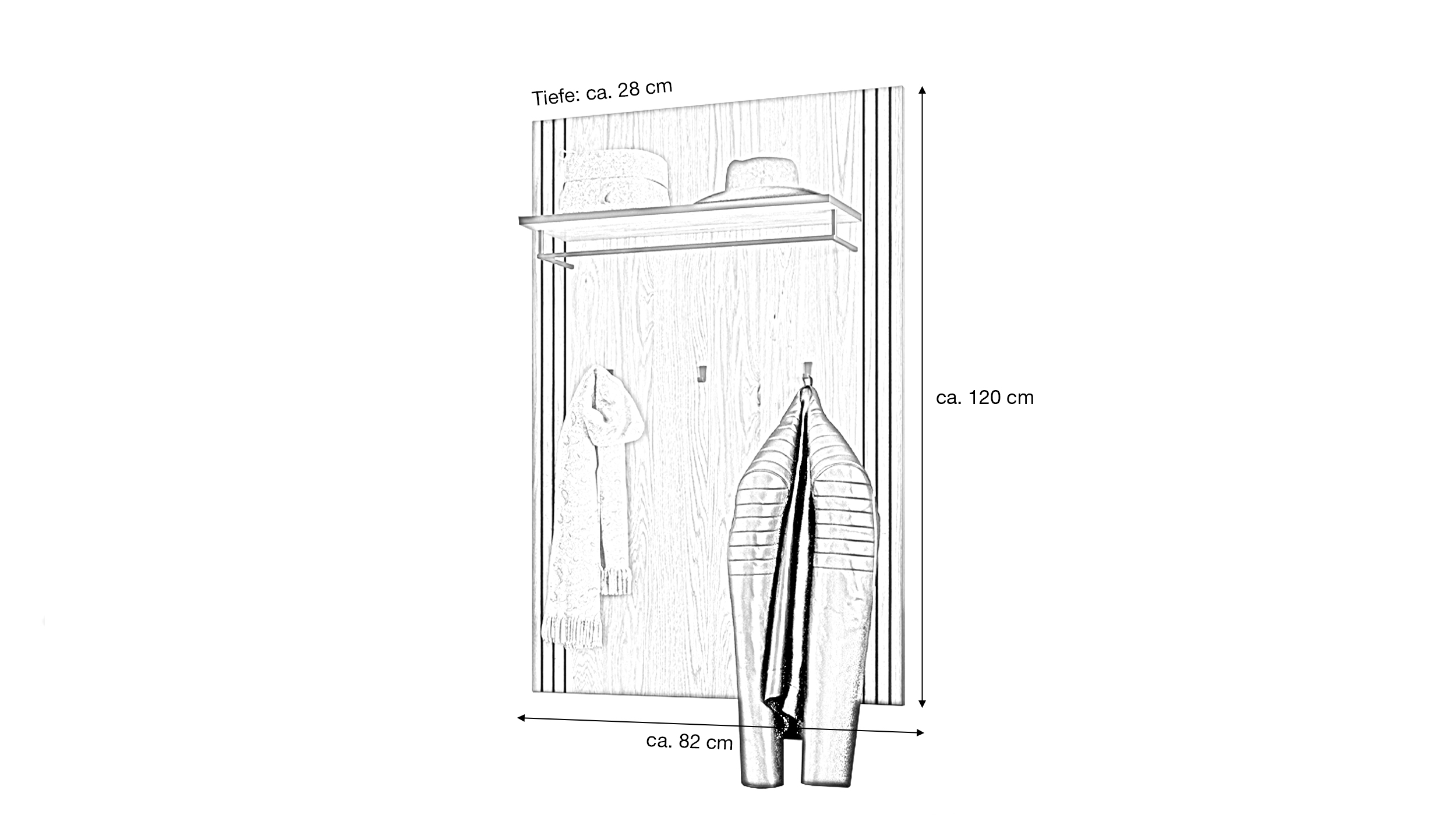 Wandgarderobe Paneele Eiche teilmassiv geölt 82 cm - BELLA