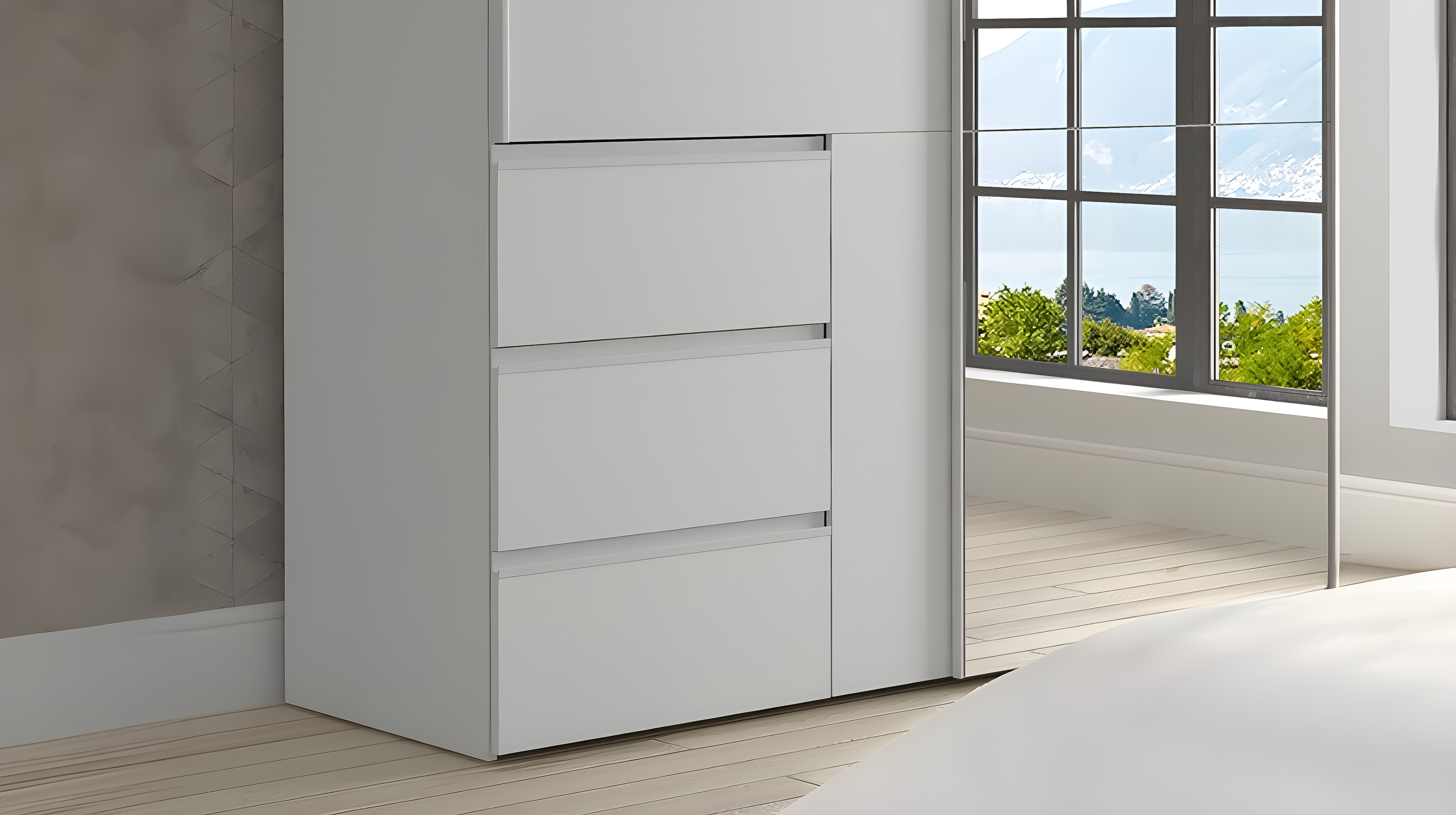Schwebetürenschrank weiß mit Spiegel 170 cm 2-türig - WINN