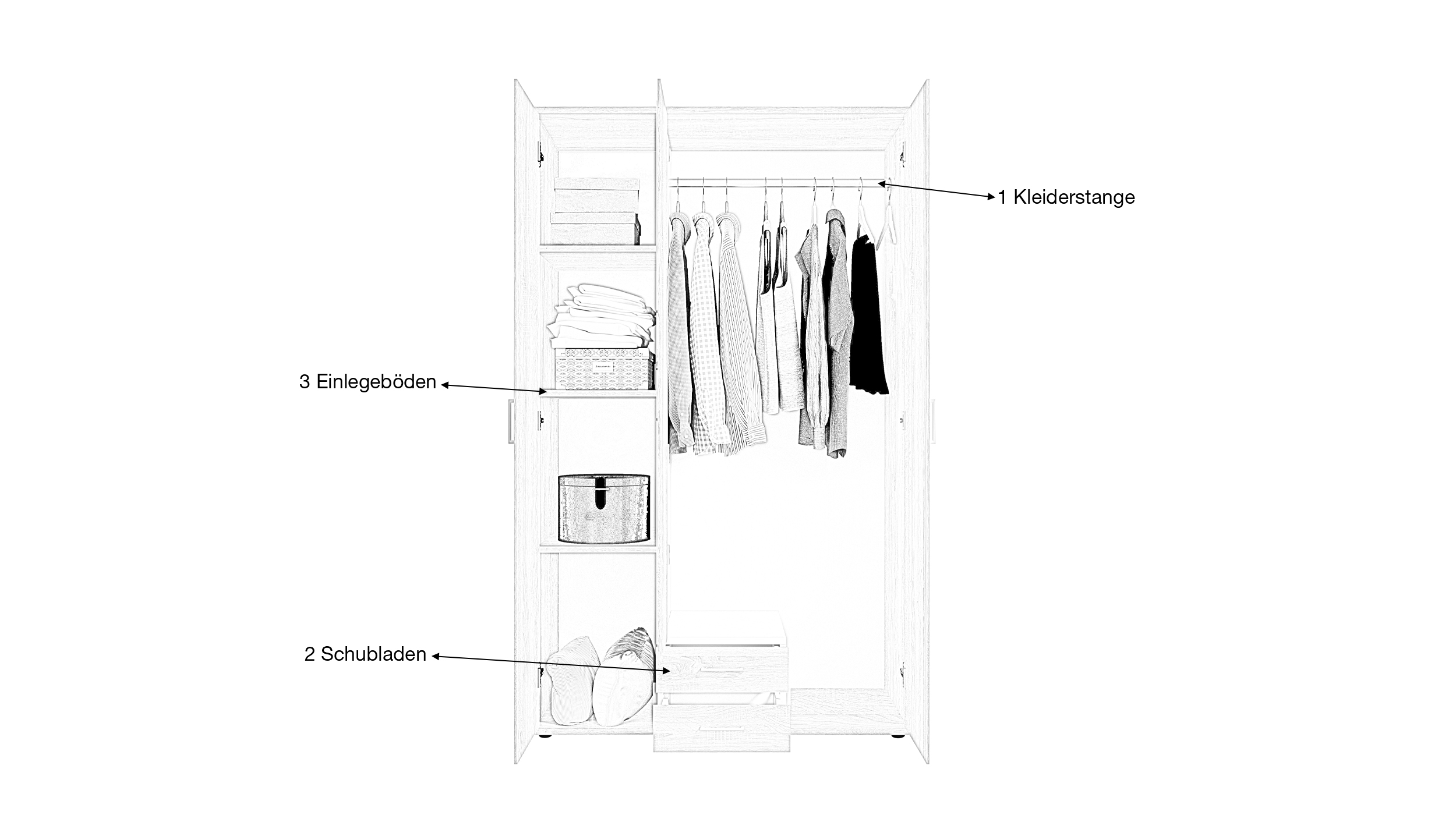 Kleiderschrank mit Spiegel 120 cm Sonoma Eiche - 3-türig - PAUL