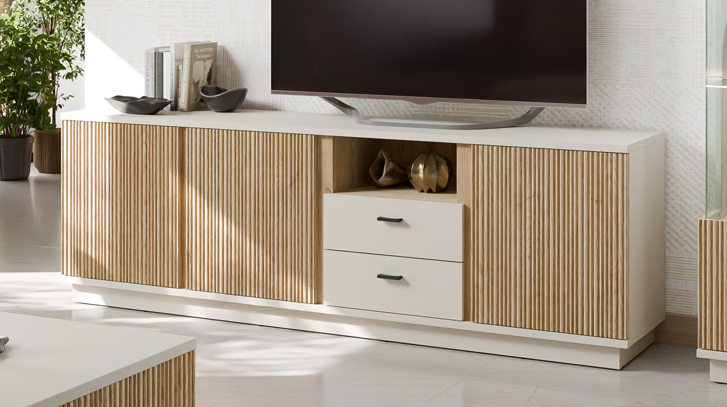 TV - Lowboard beige - Eiche - 200 cm TV-Board - MOSANO