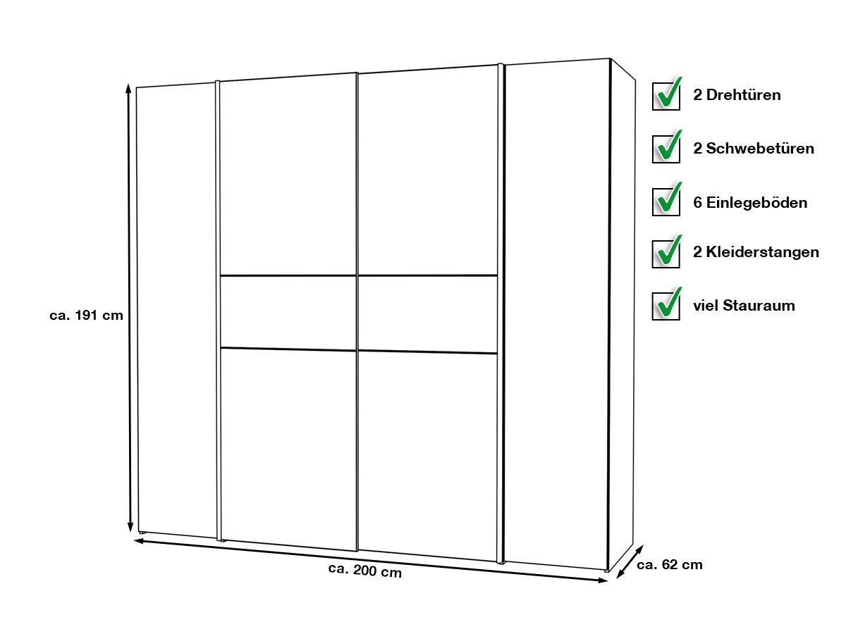 Kleiderschrank Old Wood - grau - 200 cm - KALIXTUS