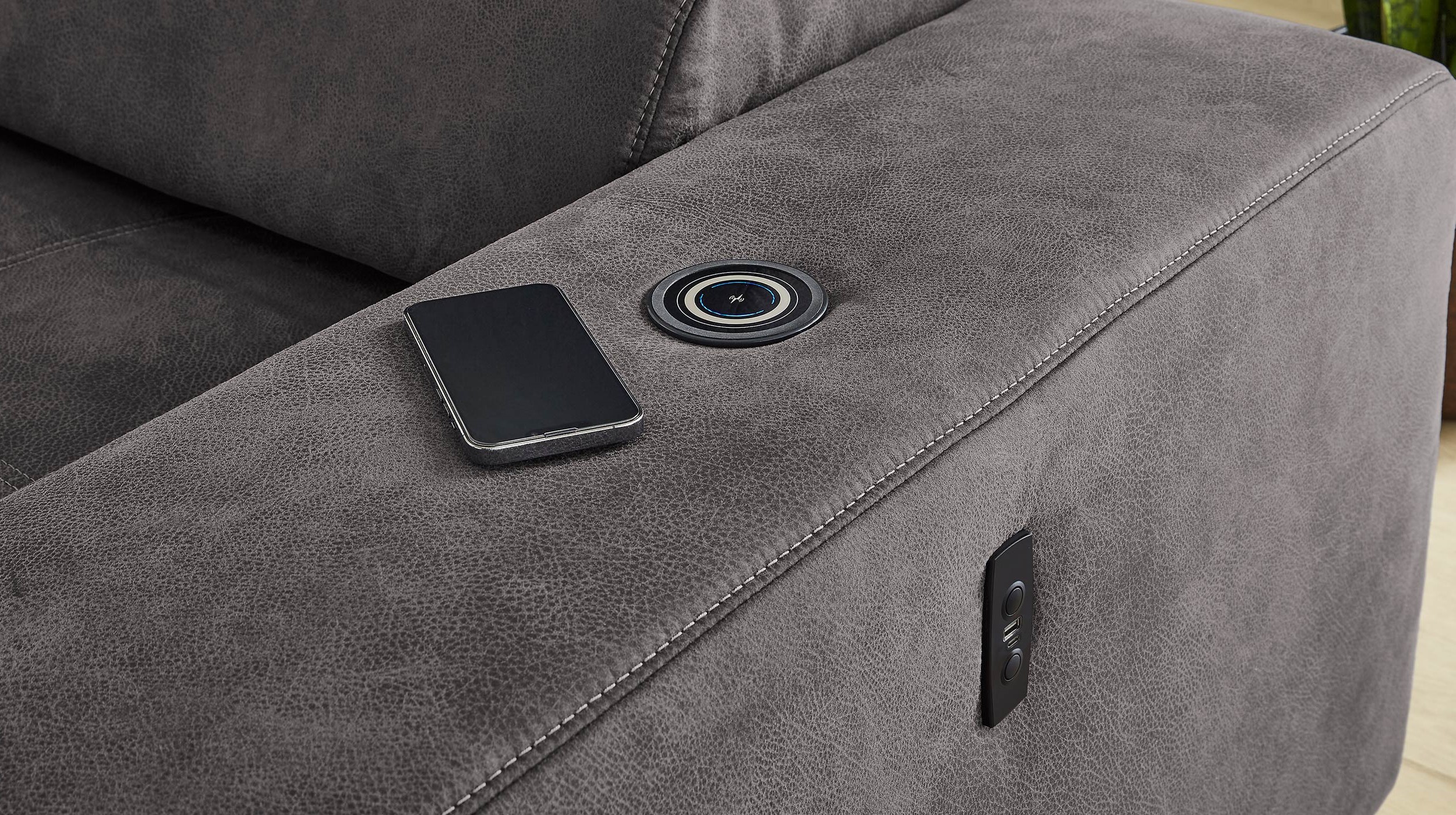 Ecksofa grau elektrisch ausfahrbar 315 cm - LE MANS