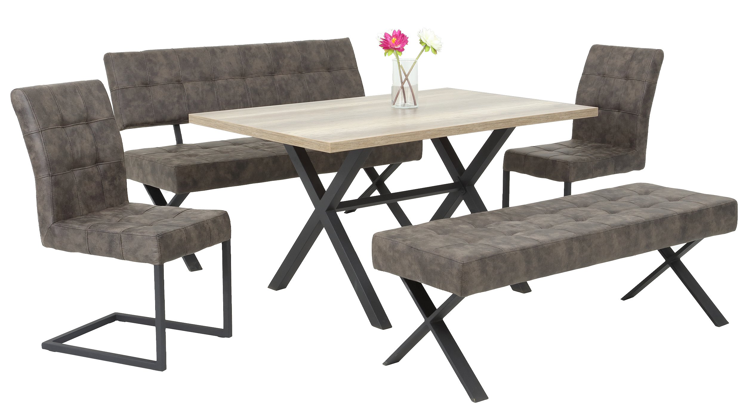 Sitzbank mit Rückenlehne 140 cm Lederlook braun Bank - DONNA