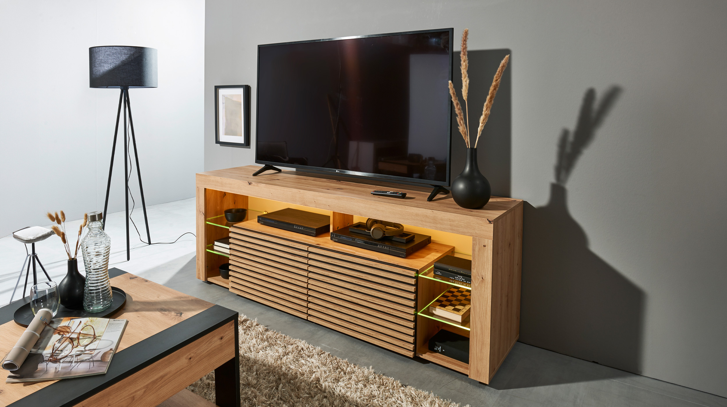 TV-Lowboard mit Beleuchtung Artisan Eiche - 179 cm - GOAL