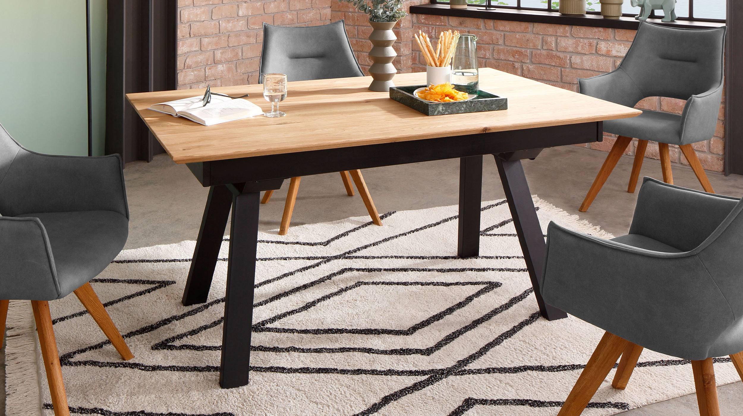 Esstisch Massivholztisch 180 cm ausziehbar Wildeiche - HEDDA