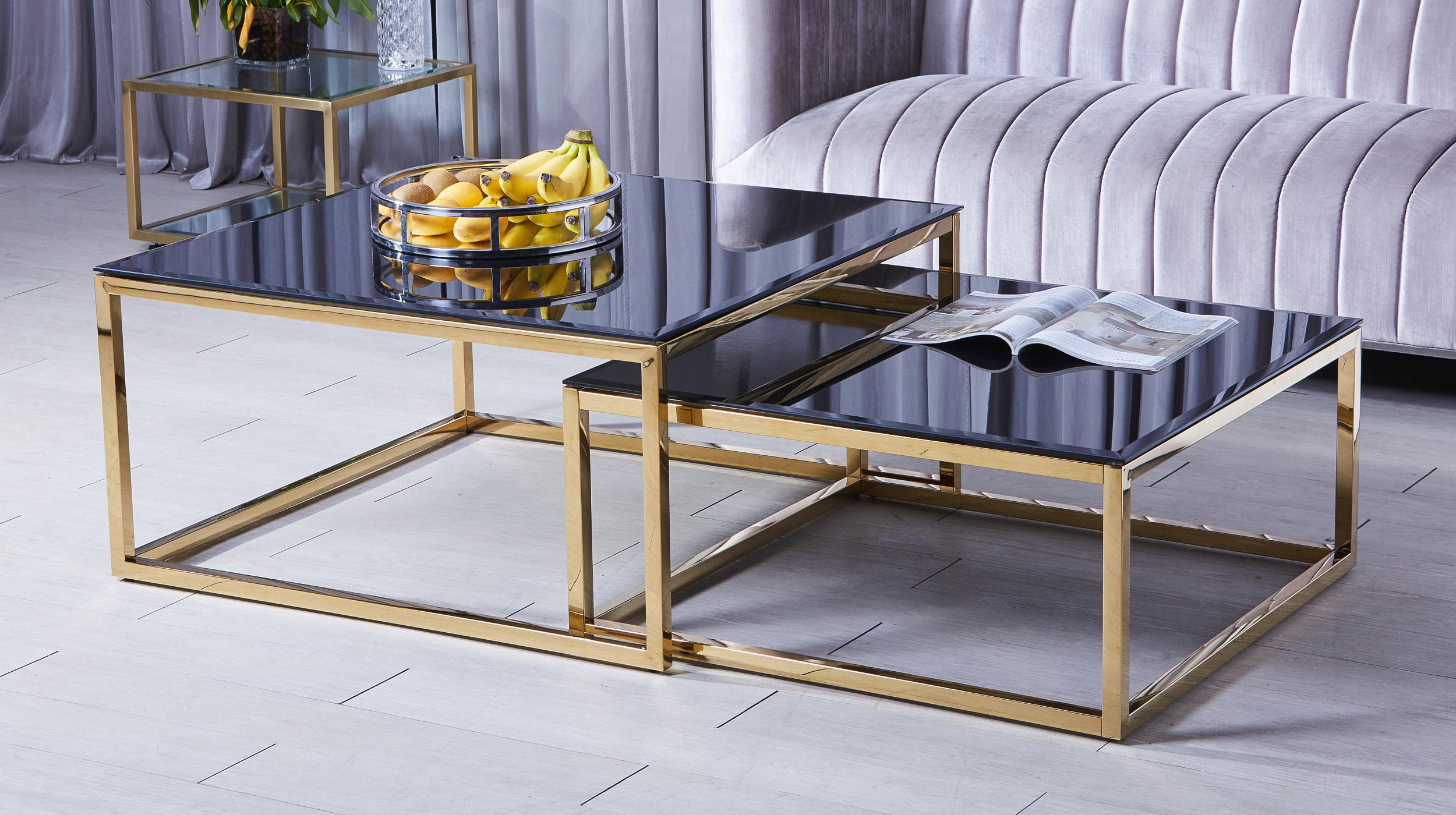 Couchtisch 2er-Set Glas schwarz - 90 x 90 cm - BRANKO