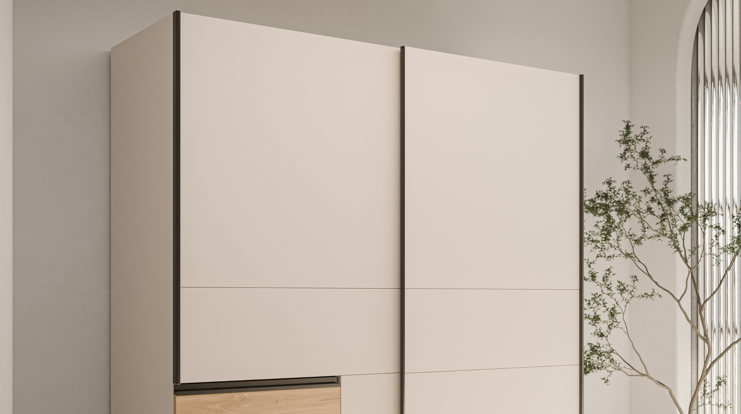 Schwebetürenschrank beige Wildeiche 170 cm 2-türig - WINN
