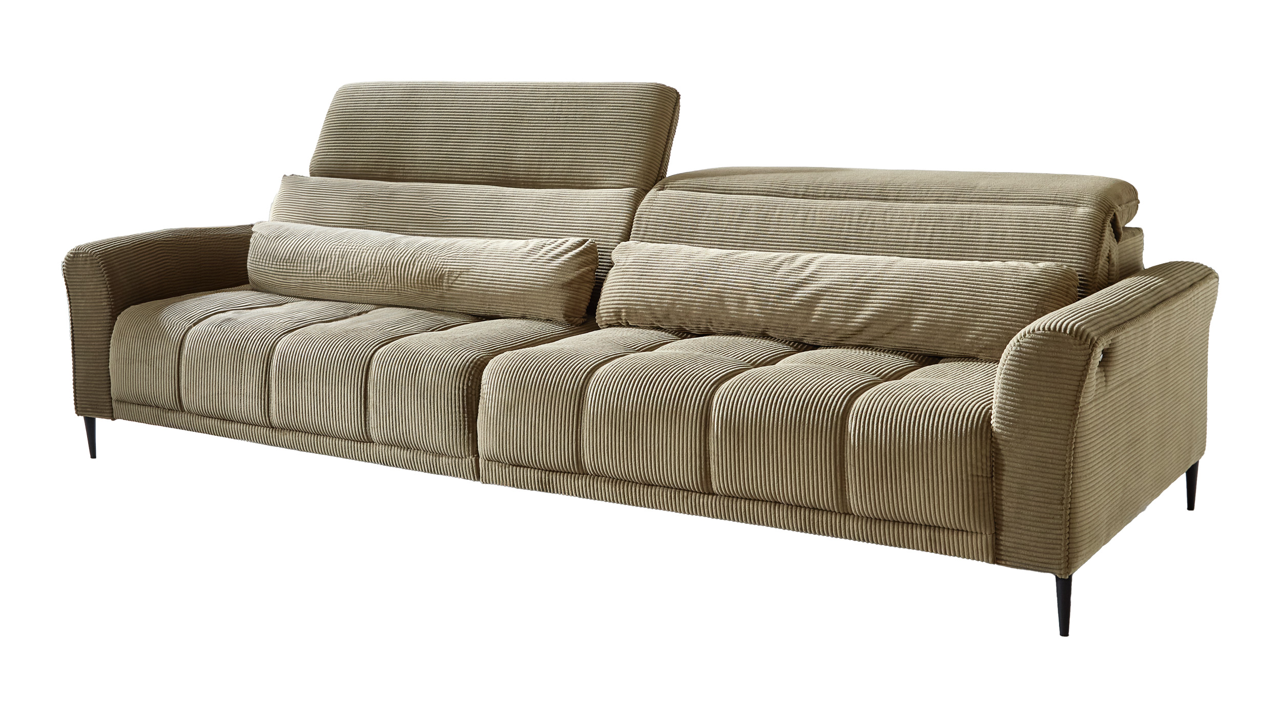 Big Sofa Cord grün ausziehbar - Sitztiefenverstellung - 280 cm - LOGAN