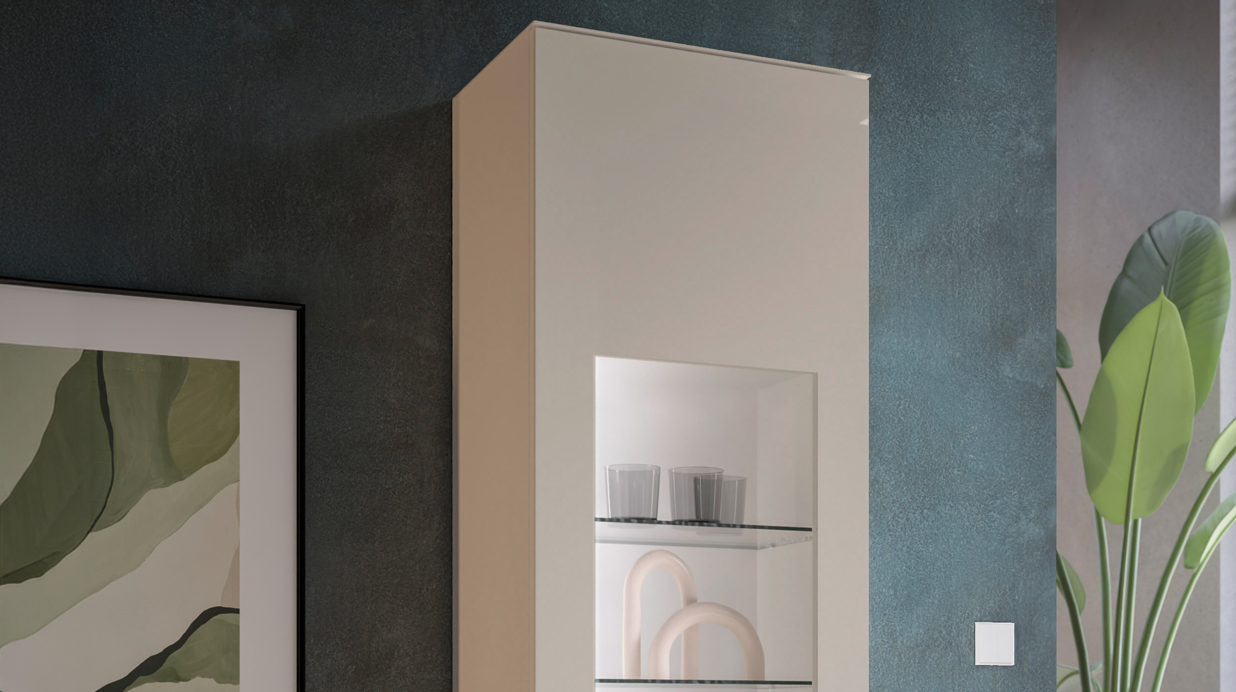 Vitrine mit Beleuchtung kaschmir-beige Glasfront - 64 cm - SANTORIN