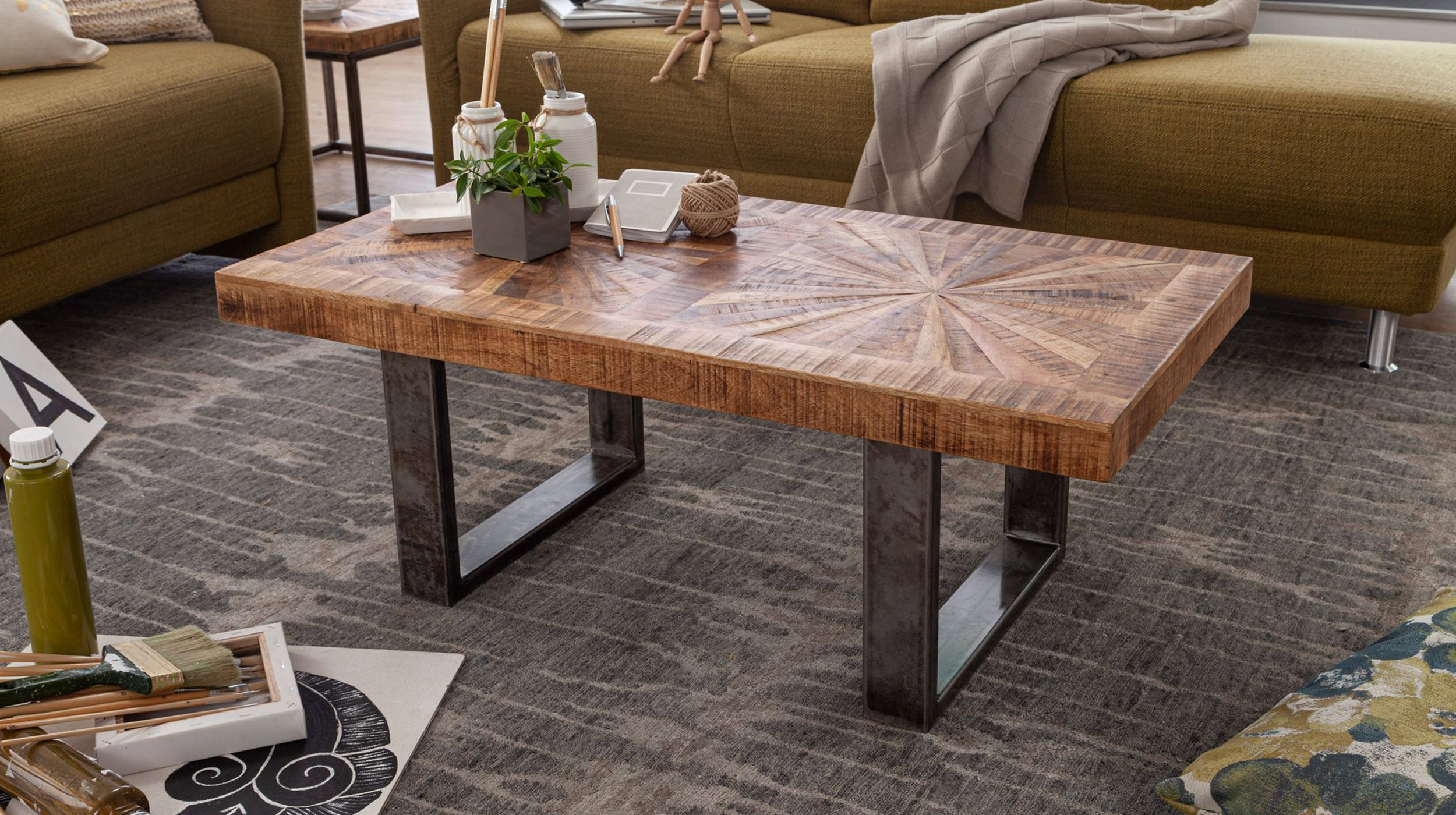 Couchtisch Mango massiv lackiert 105 x 55 cm - JUNA