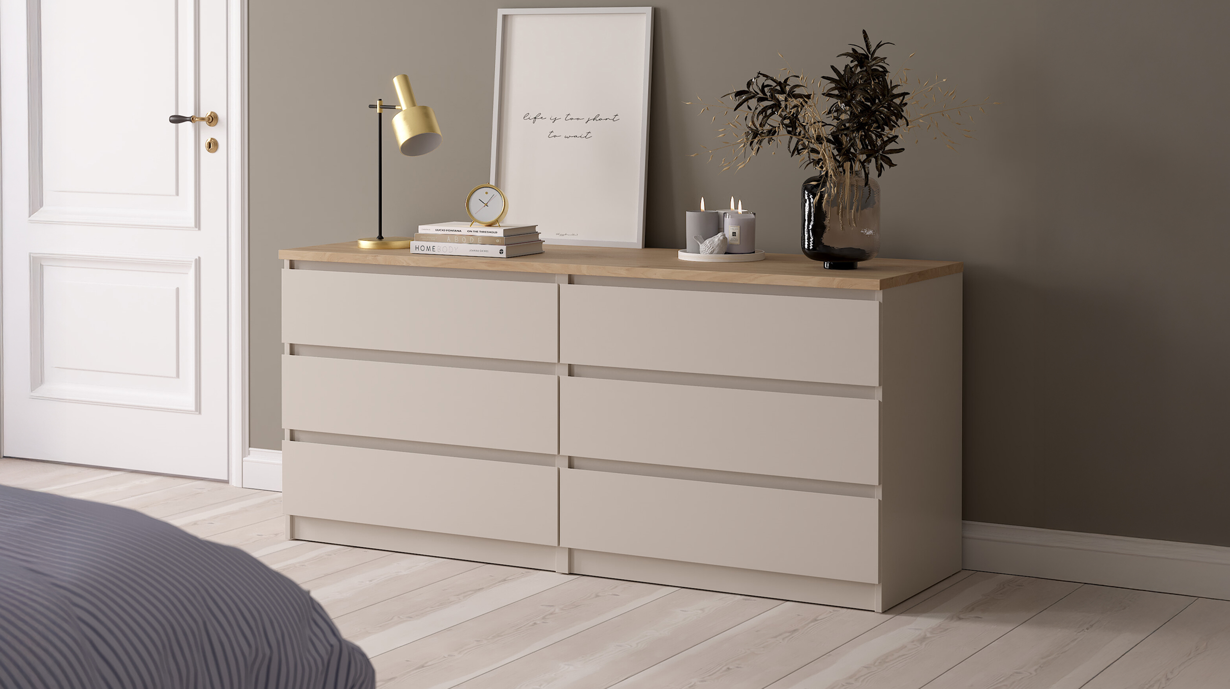 Kommode mit 6 Schubladen beige - Jackson Hickory 154 cm - NAIA
