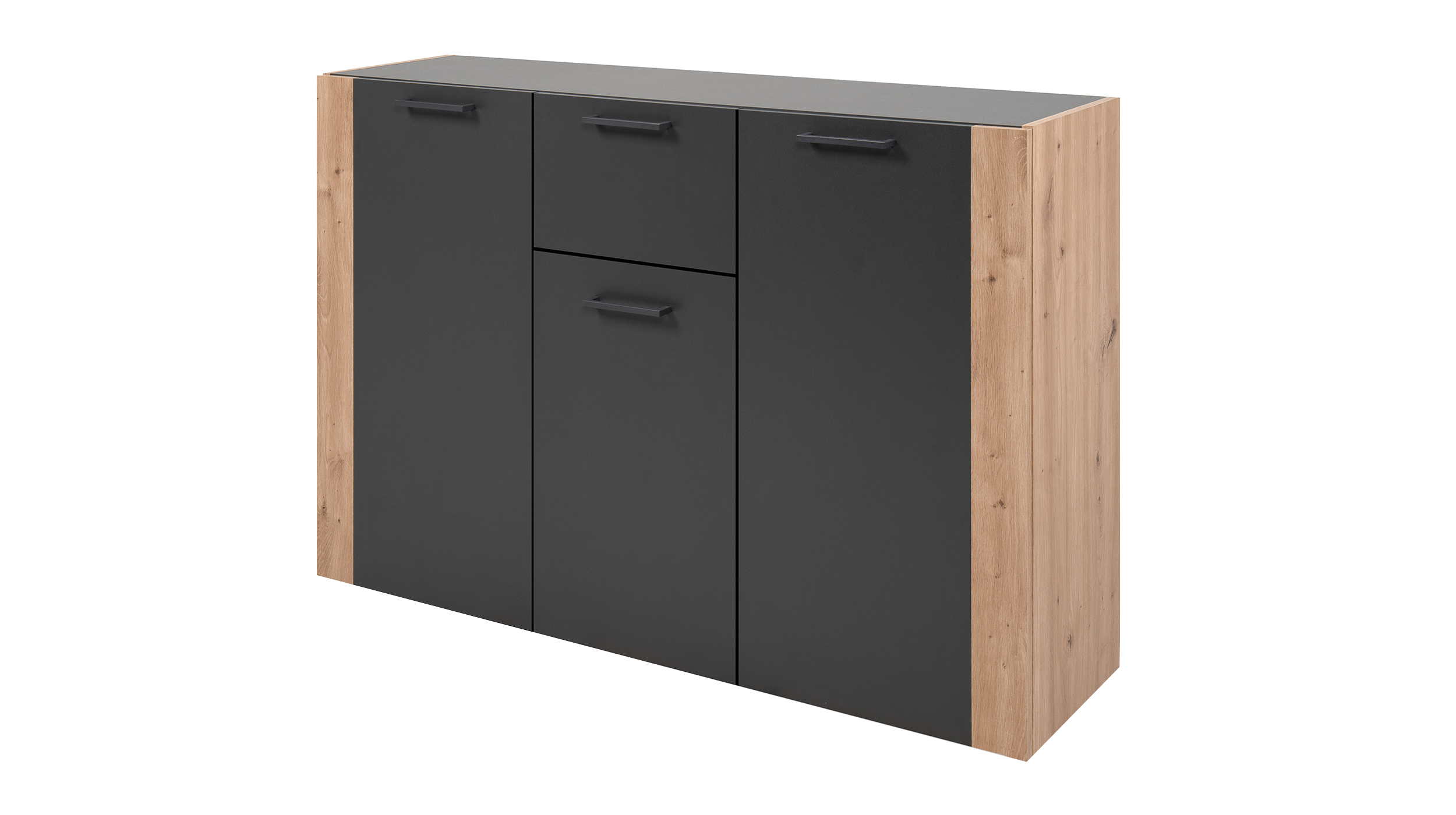 Kommode anthrazit Artisan Eiche 3-türig 125 x 35 cm - CENTO