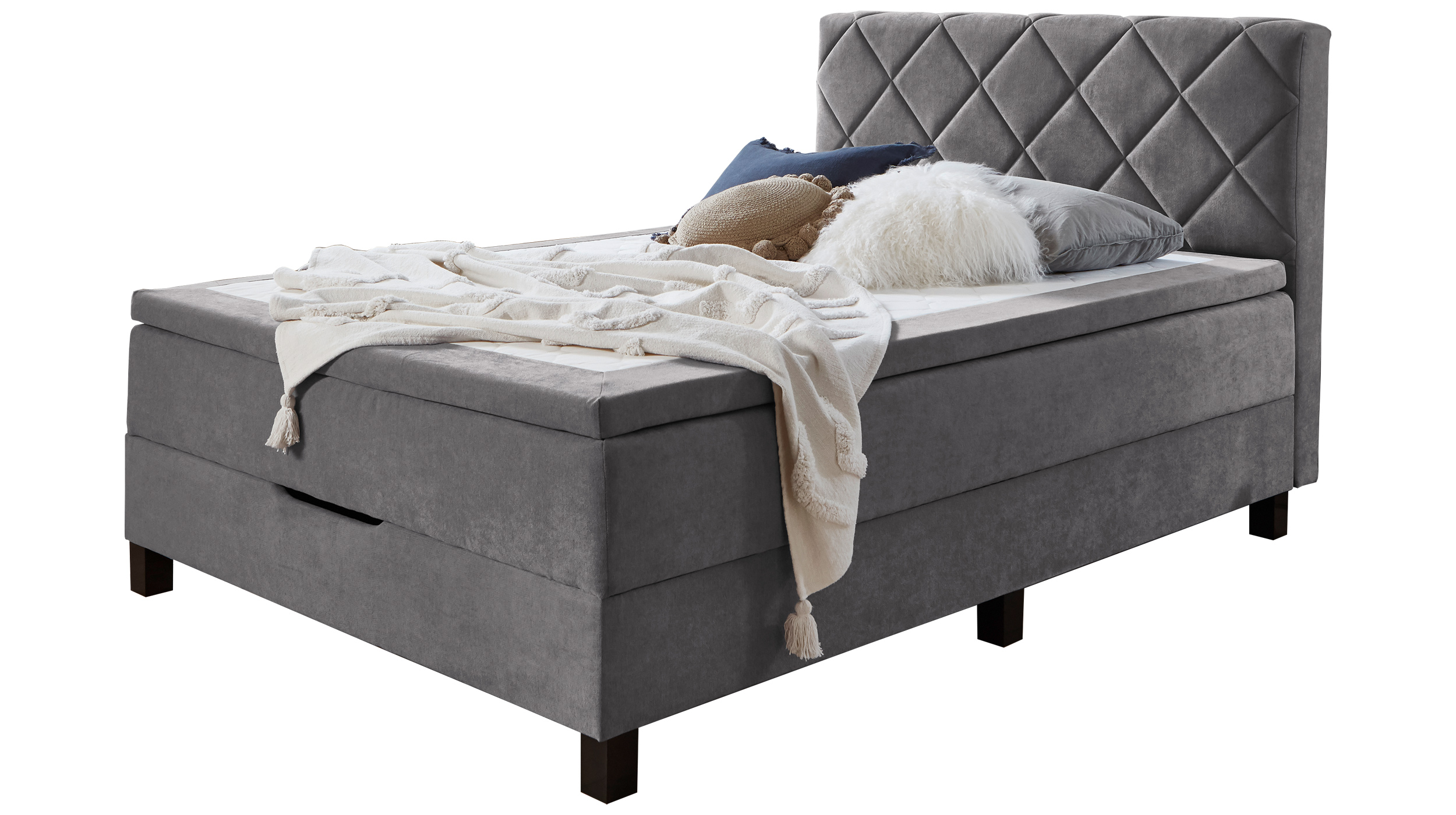 Boxbett 140 x 200 cm grau mit Bettkasten - JEFF