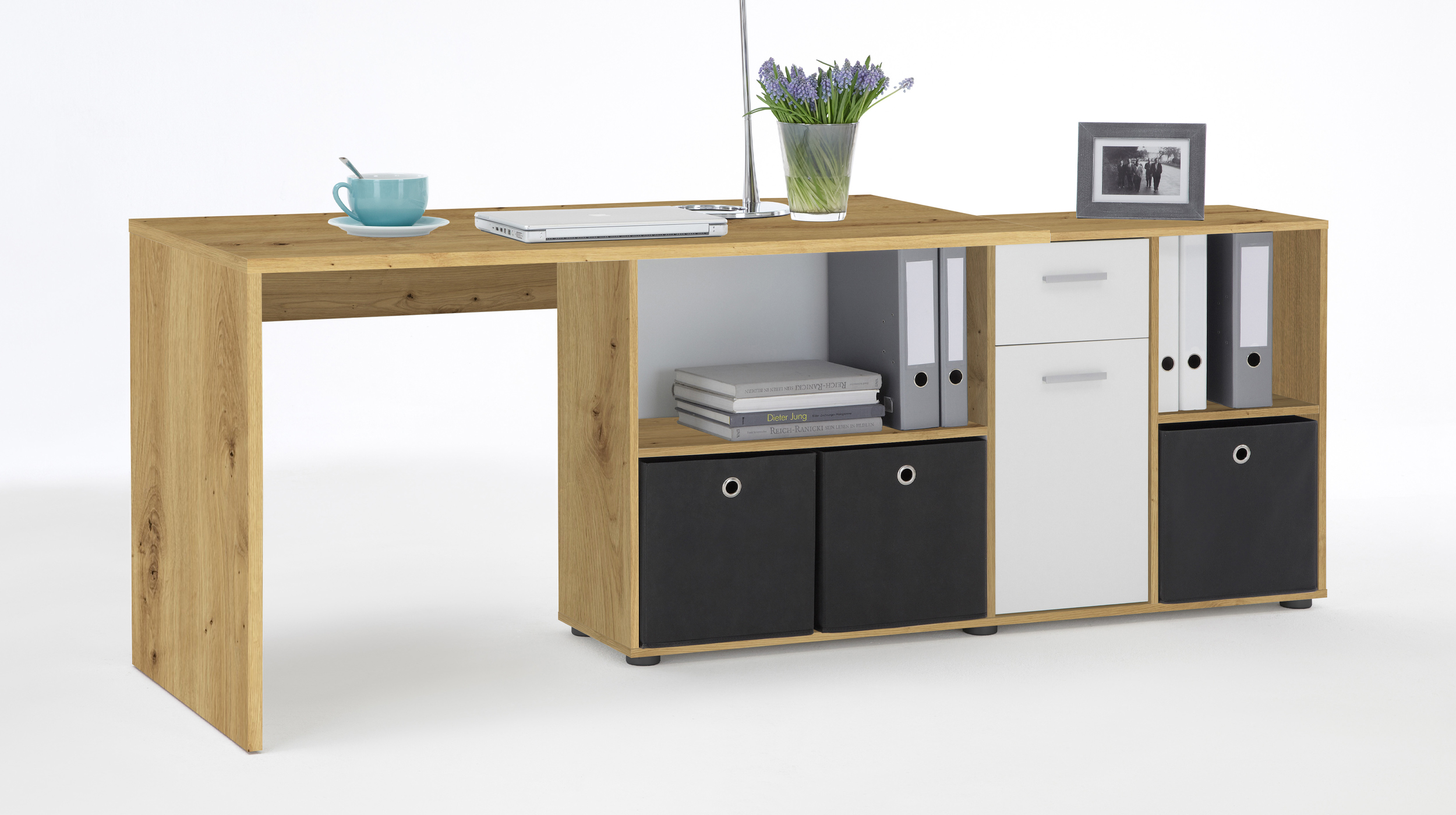Eck-Schreibtisch weiß Artisan Eiche 136 cm - LEXO