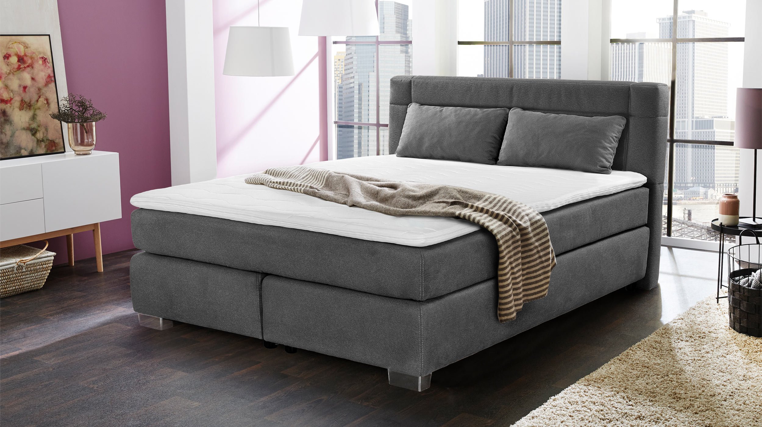 Boxspringbett 160 x 200 cm grau H3/H4 - ROMANA - MIX