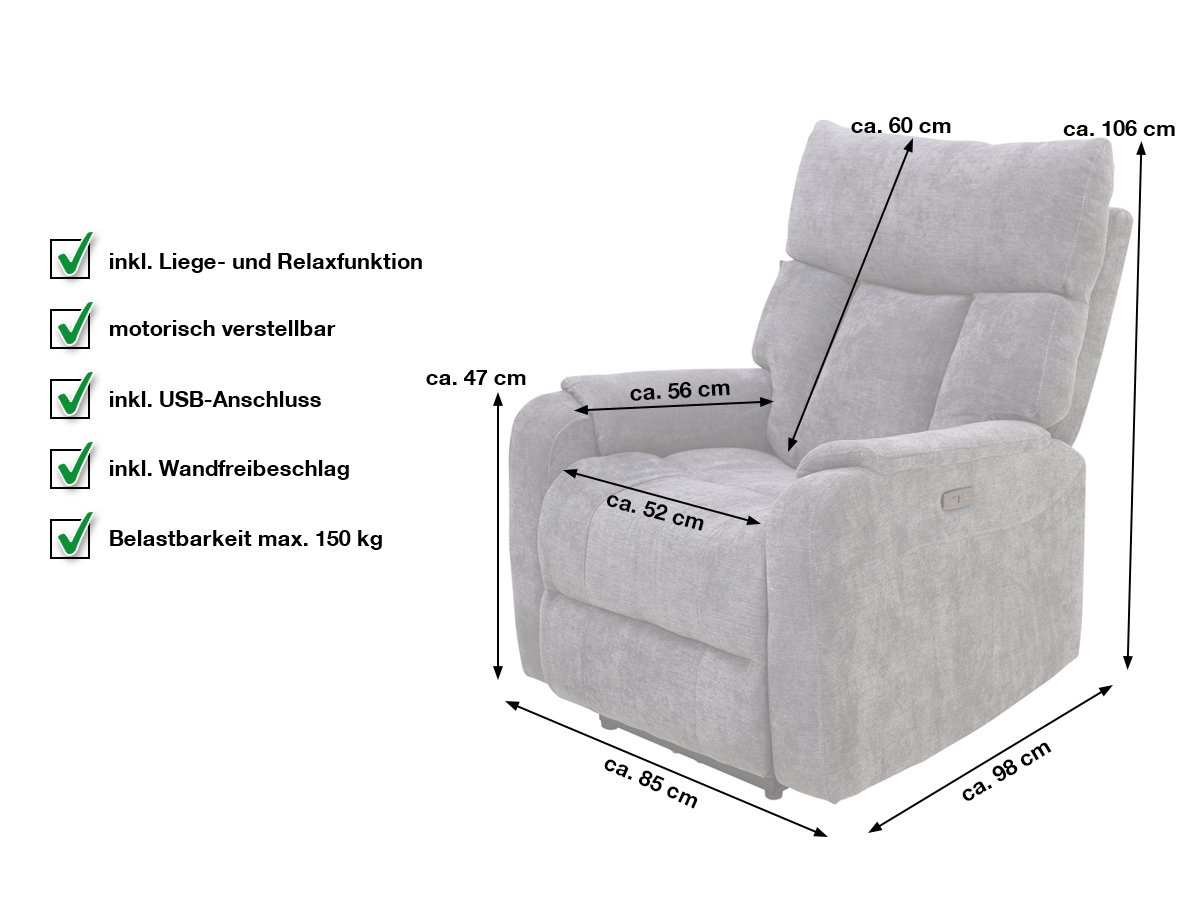 Fernsehsessel grau Microfaser verstellbar - VETO