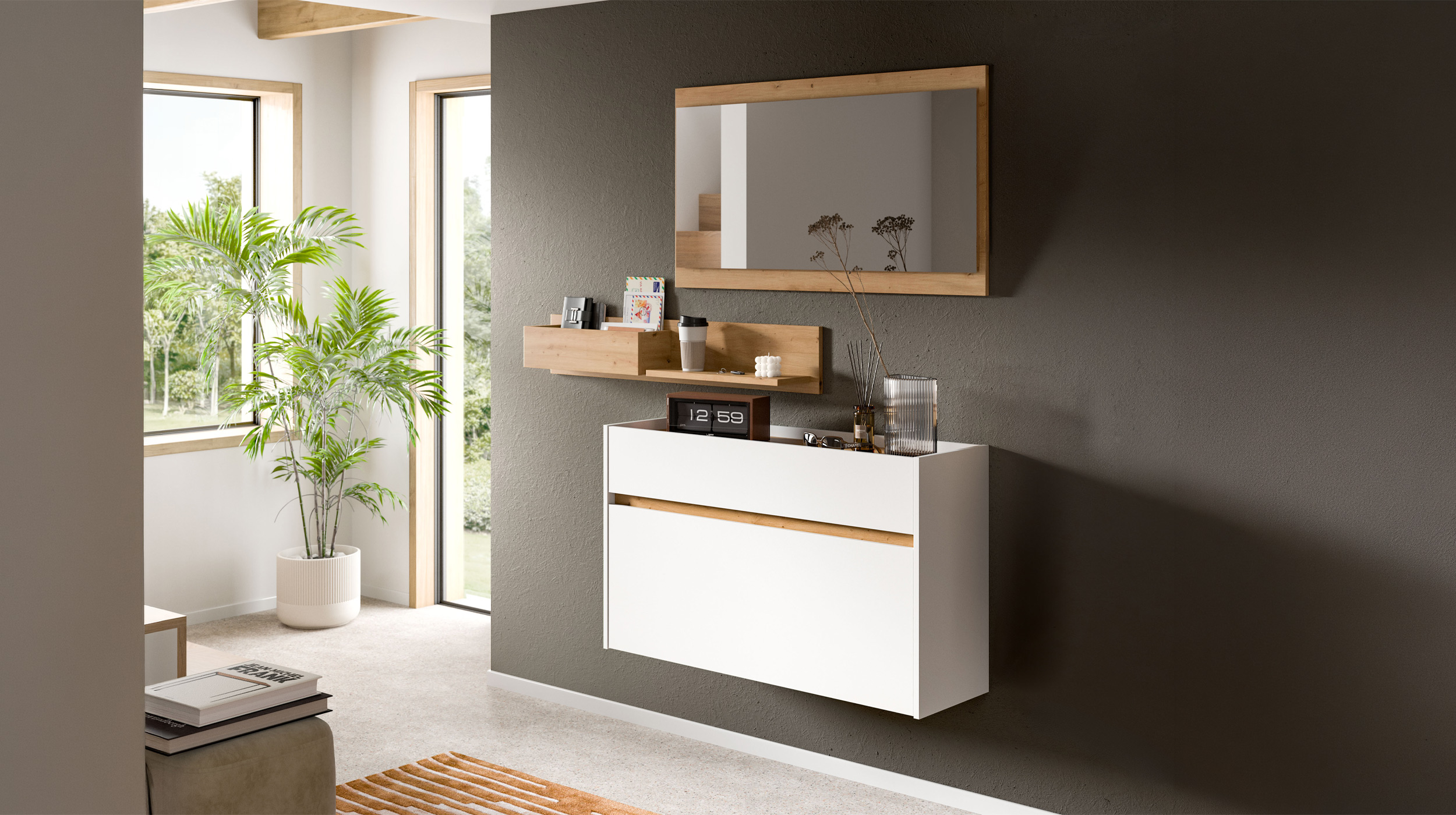 Wandspiegel Artisan Eiche rund 110 x 60 cm - DRIVE