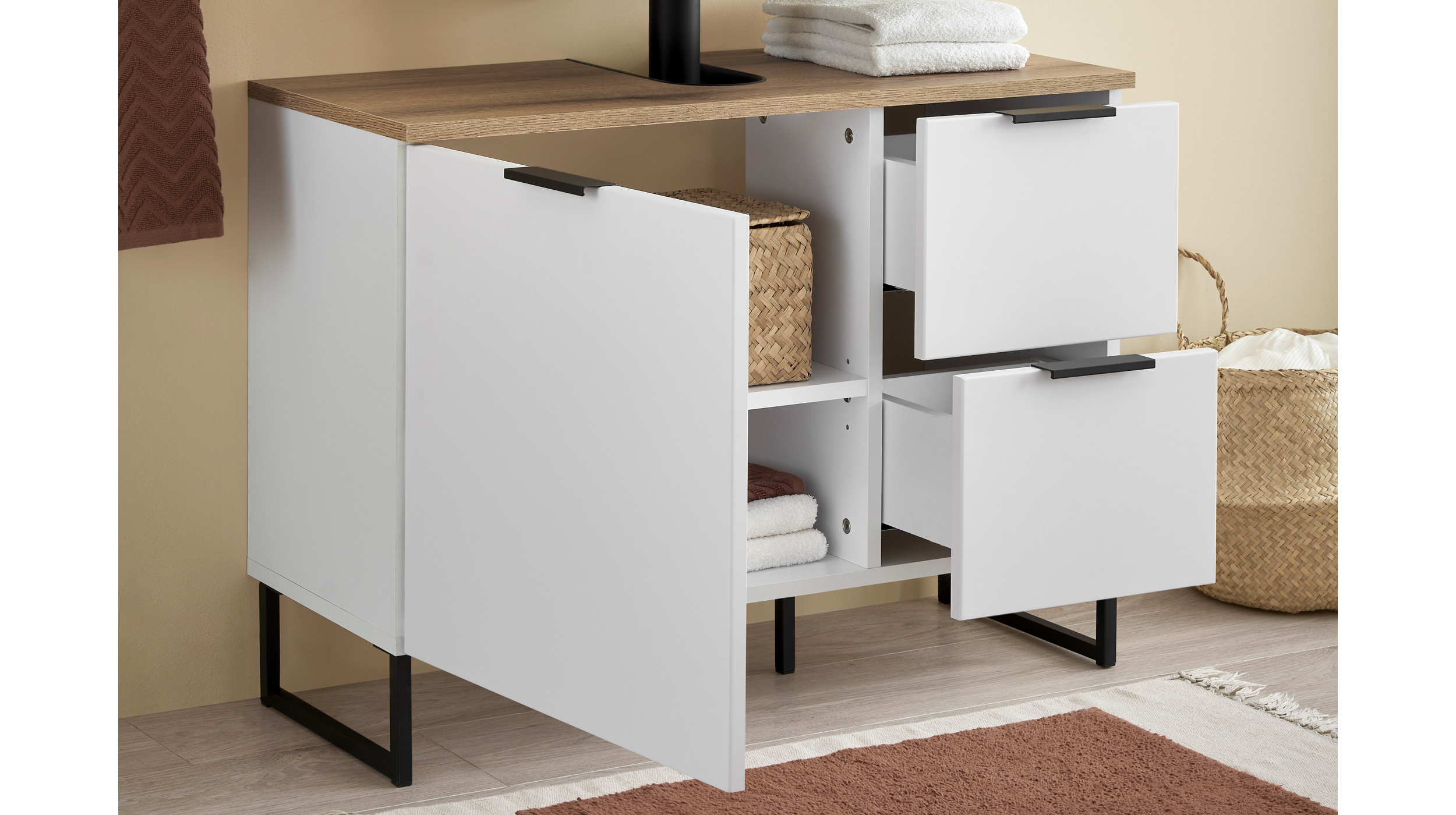 Waschbeckenunterschrank weiß Eiche 80 cm - DALIA