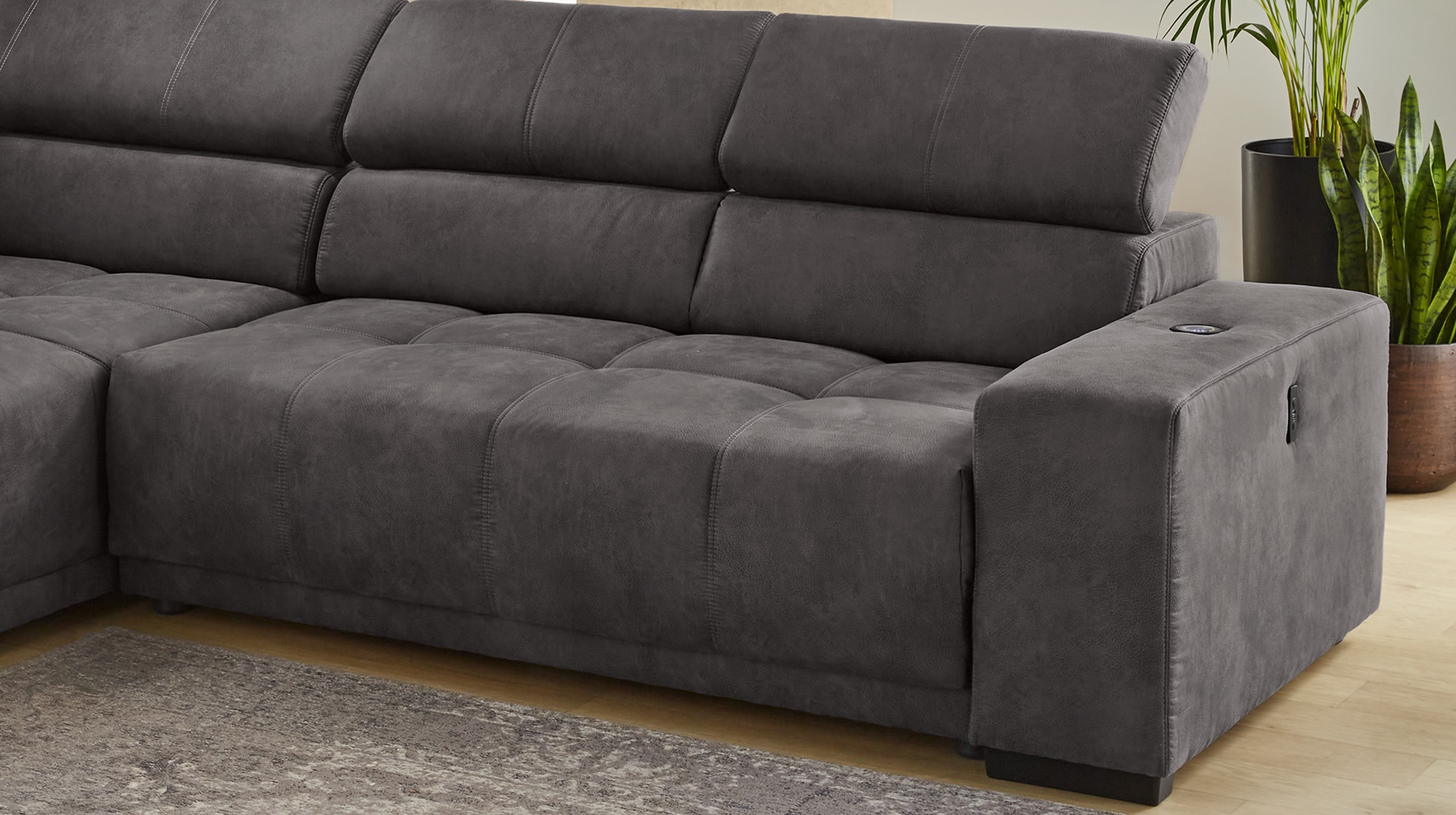 Ecksofa grau elektrisch ausfahrbar 315 cm - LE MANS