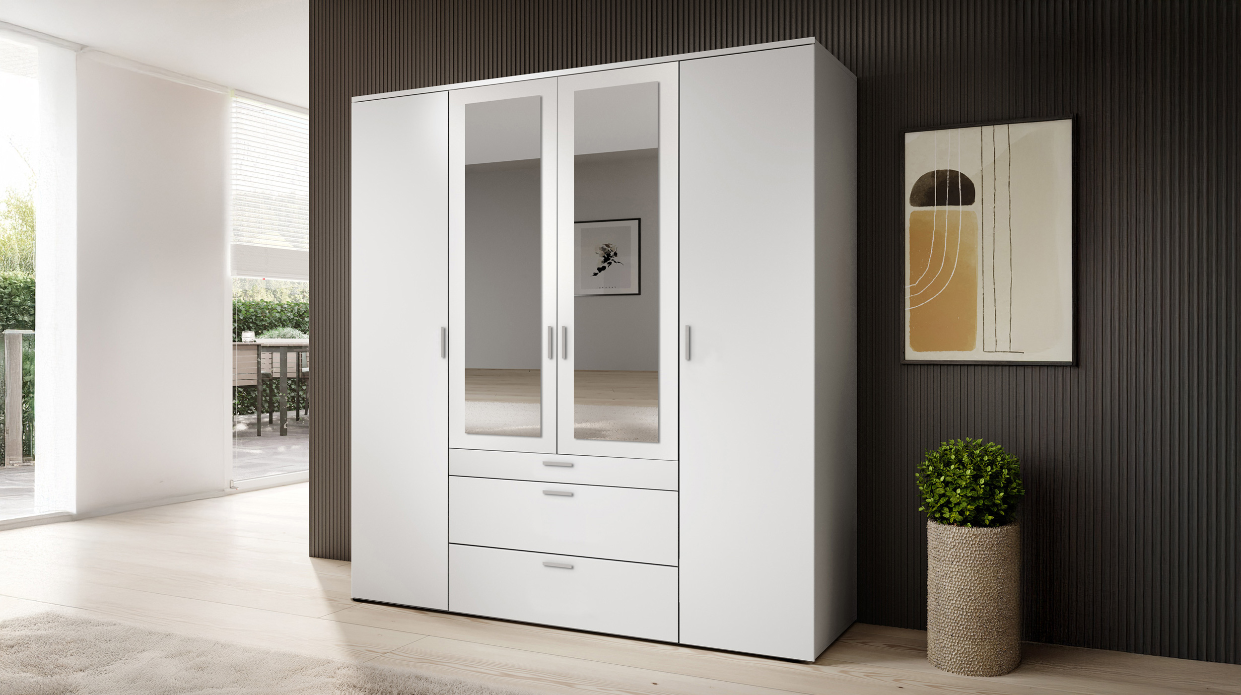 Kleiderschrank weiß mit Spiegel - 180 cm - 4-türig - VESALA