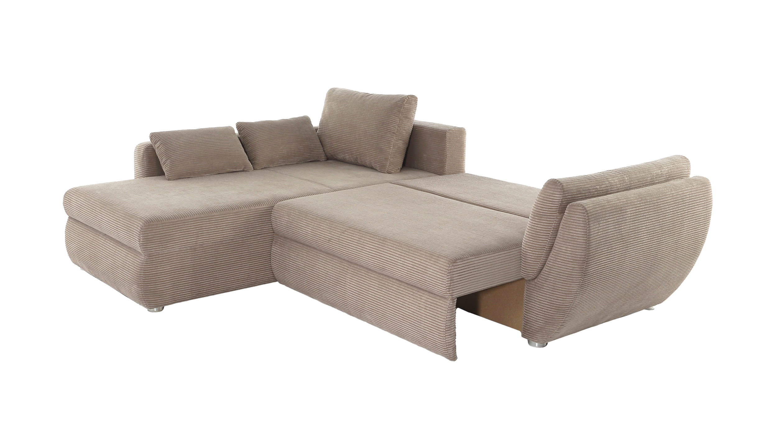 Ecksofa Cord taupe - Schlaffunktion Bettkasten 272 cm - TAIFUN