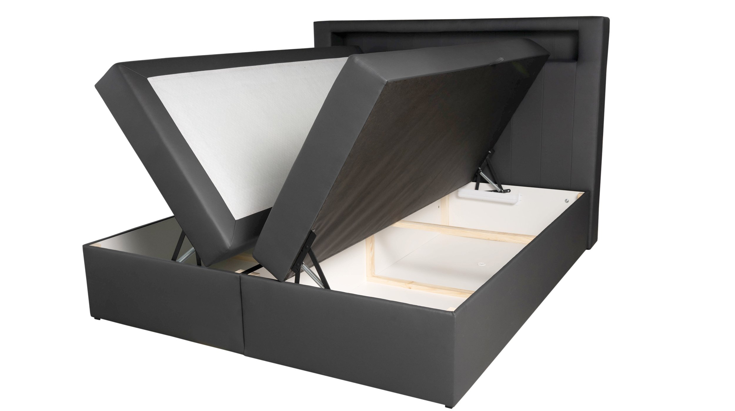 Boxbett 180 x 200 cm graphit Lederlook mit Bettkasten - ASPEN