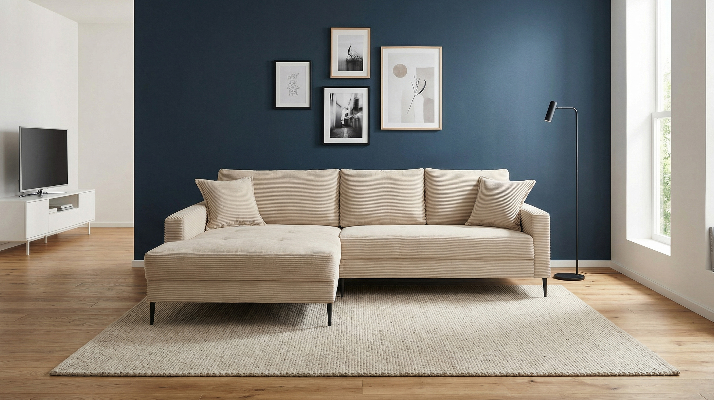Ecksofa Cord creme 276 x 173 cm - OT links - SUMMER