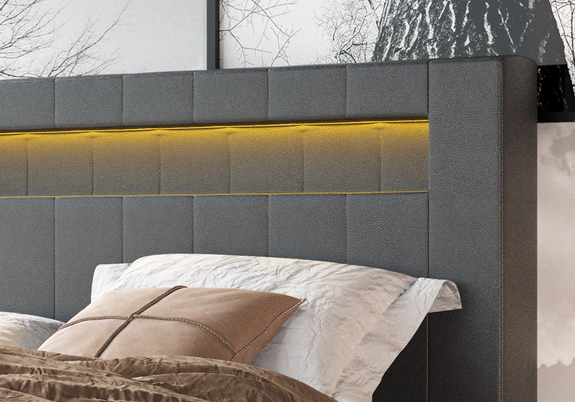 Boxbett 180 x 200 cm graphit Lederlook mit Bettkasten - ASPEN