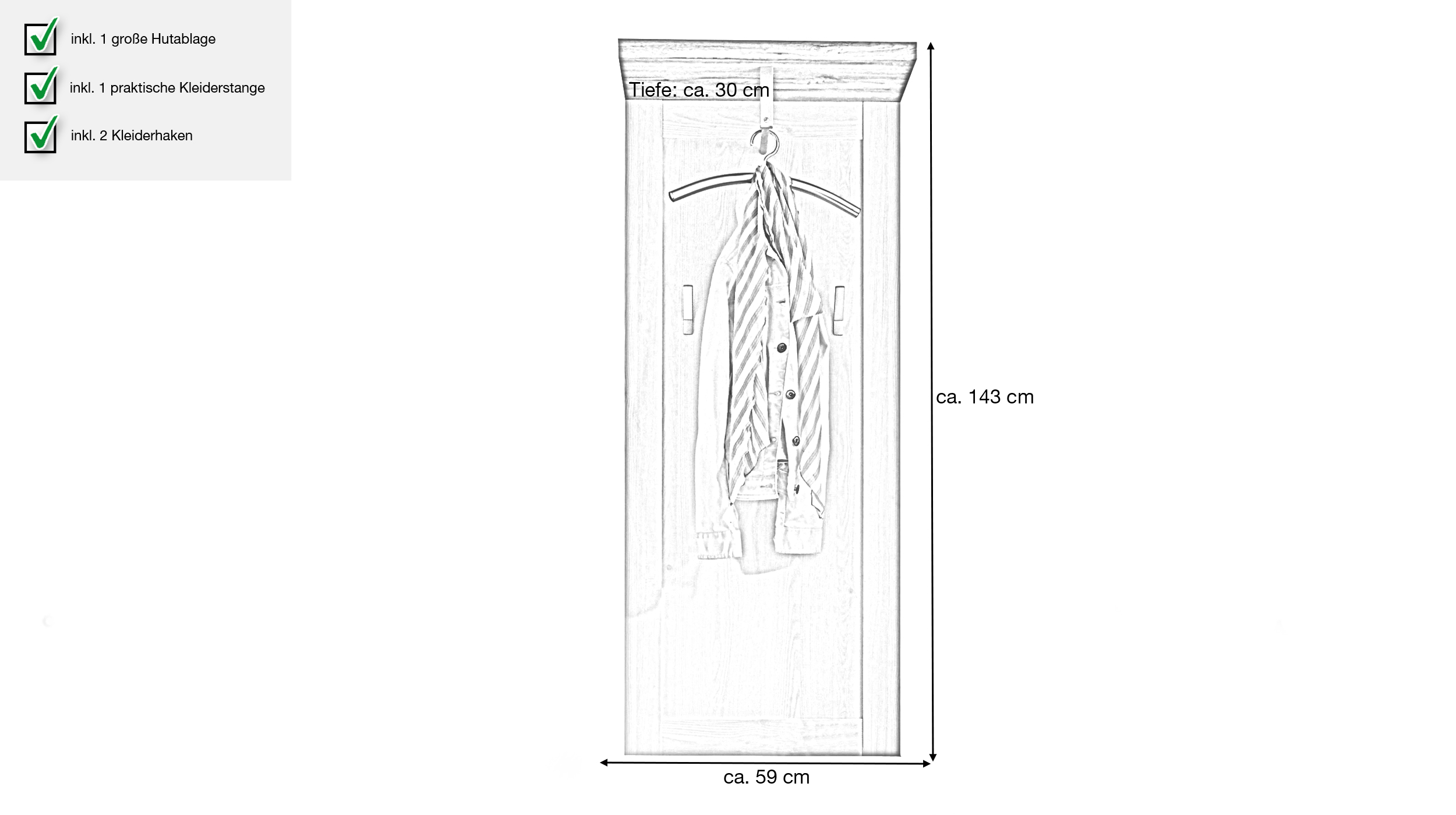 Wandgarderobe Paneel Sibiu Lärche 59 x 143 cm - ROMANCE