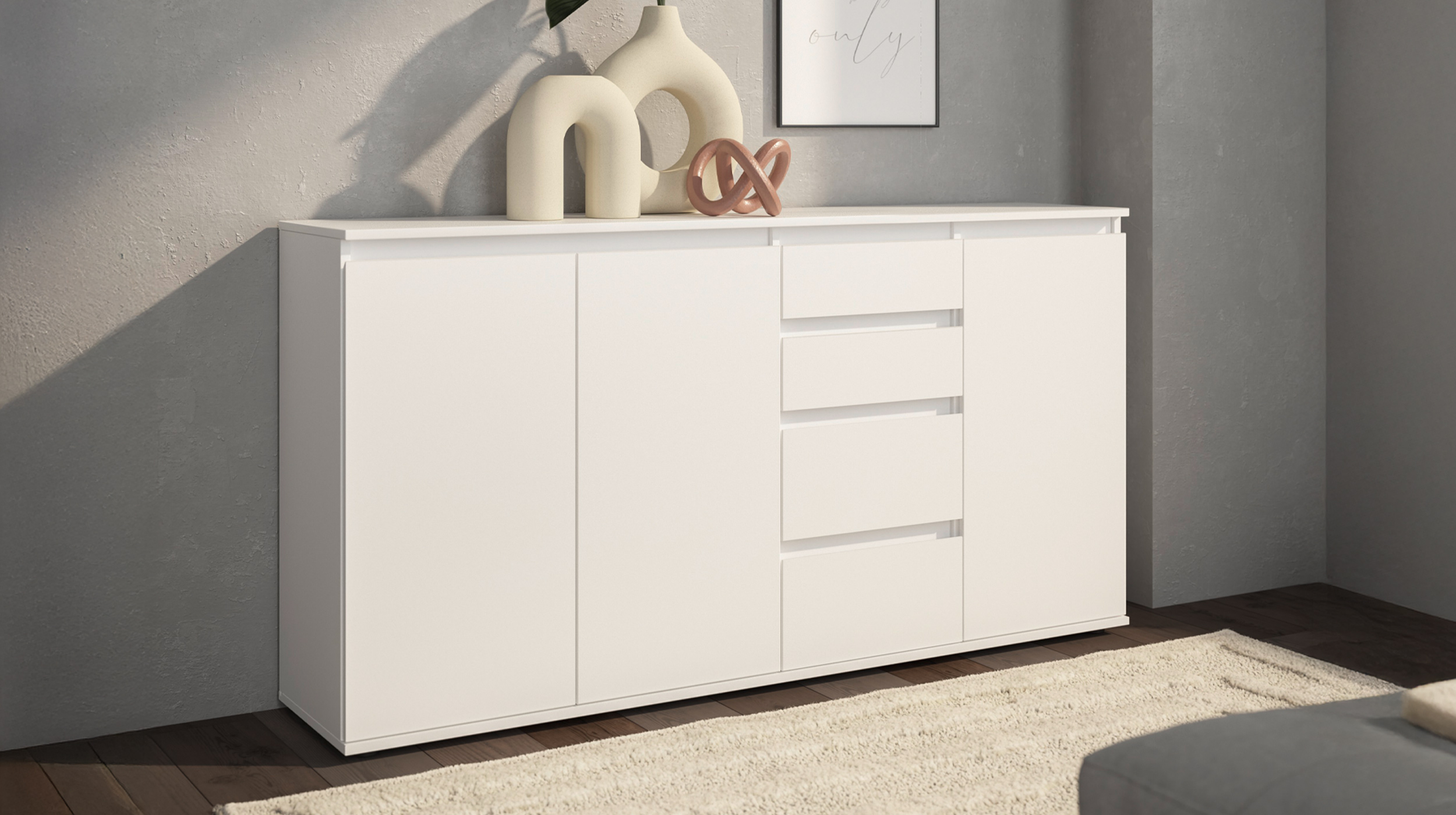 Sideboard mit 4 Schubladen weiß 160 cm - 3-türig - BRESTA